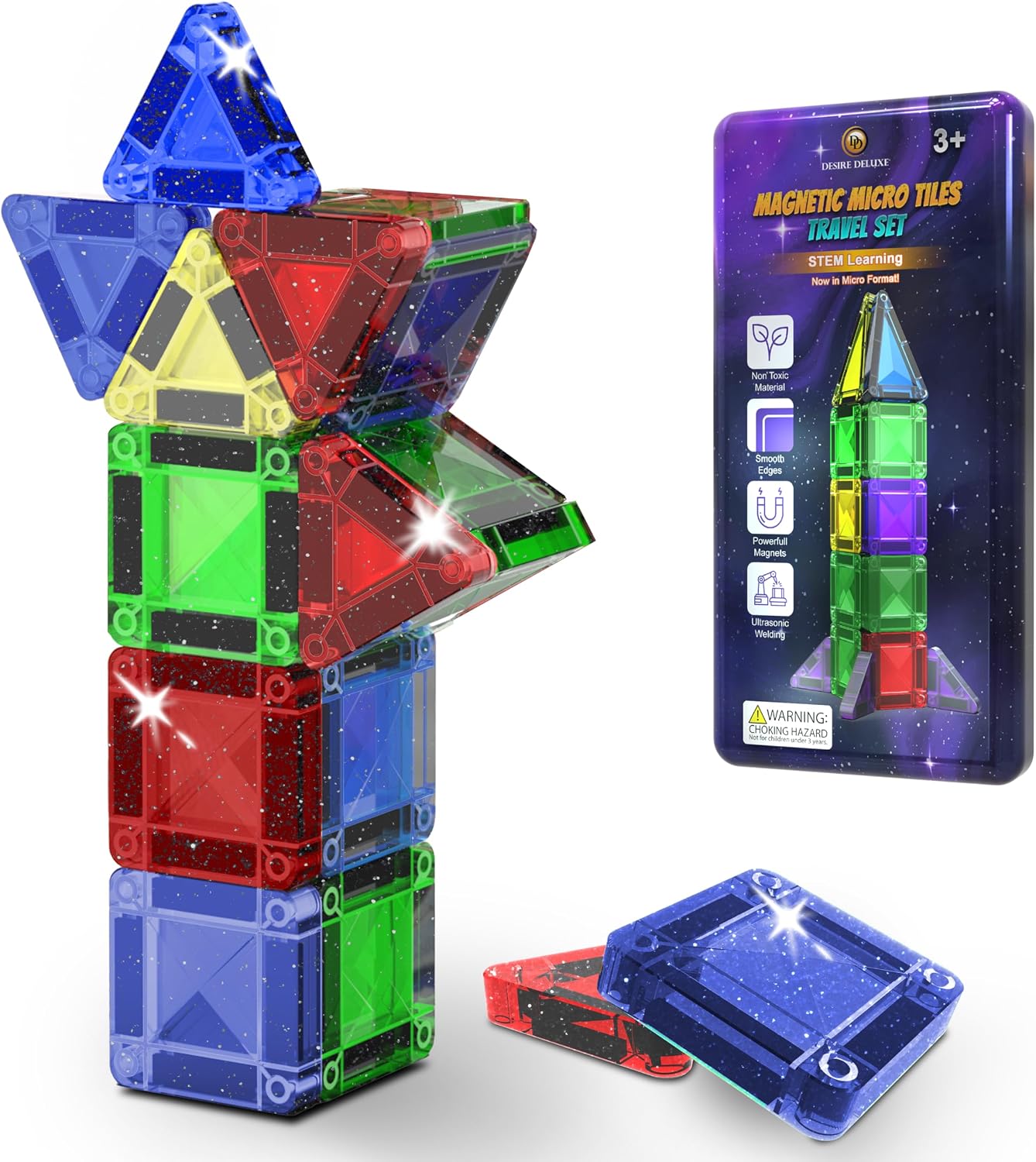 Detalle de Desire Deluxe Micro Blocchi Magnetici - Gioco STEM da Viaggio (18 pezzi, Glitter)