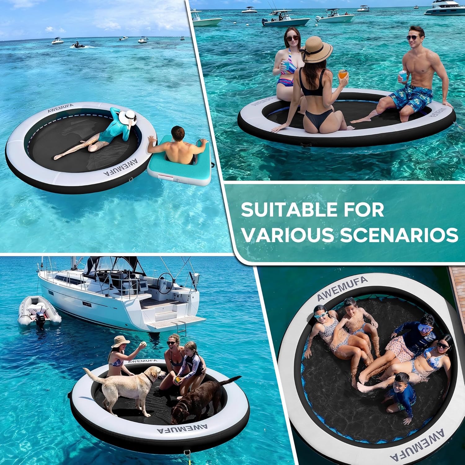 Thumbnail 6 de AWEMUFA Water Hammock Floating Island — 6/8/10/12 ft Heavy-Duty Round Ring with Mesh, Ideal for Lakes and Pools