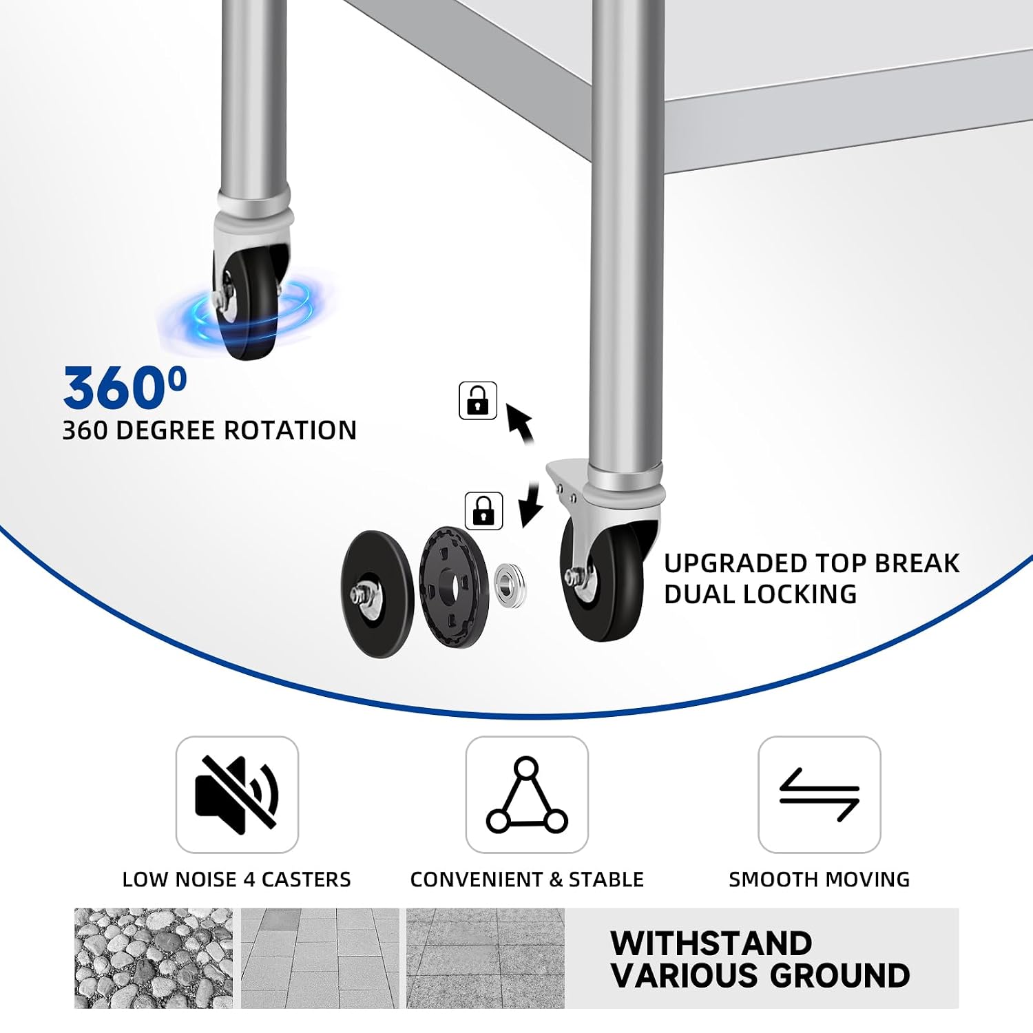 Thumbnail 4 de PIUMACU 24 x 36 Inch Stainless Steel Table with Wheels – Commercial Prep Table for Kitchen & More