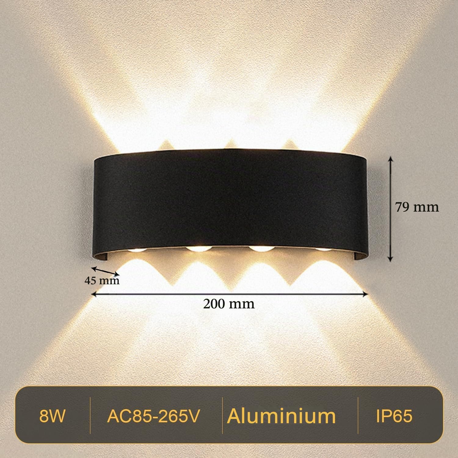Detalle 1 de YICALE LED-vägglampa 8 W med upp- och nedljus, 3000 K, IP65
