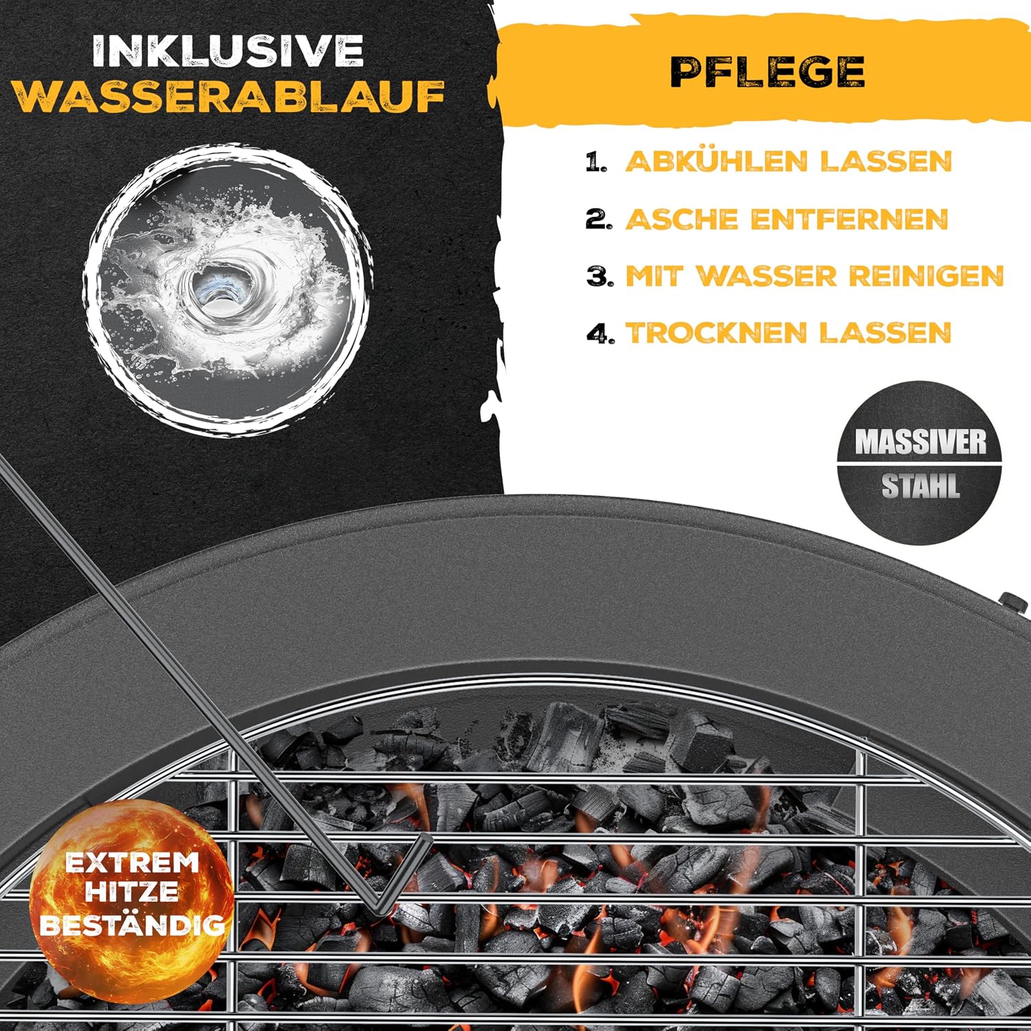 Detalle 2 de KESSER Feuerschale mit Grillrost Ø65cm – robuste mobile Feuerstelle mit Grillmöglichkeit