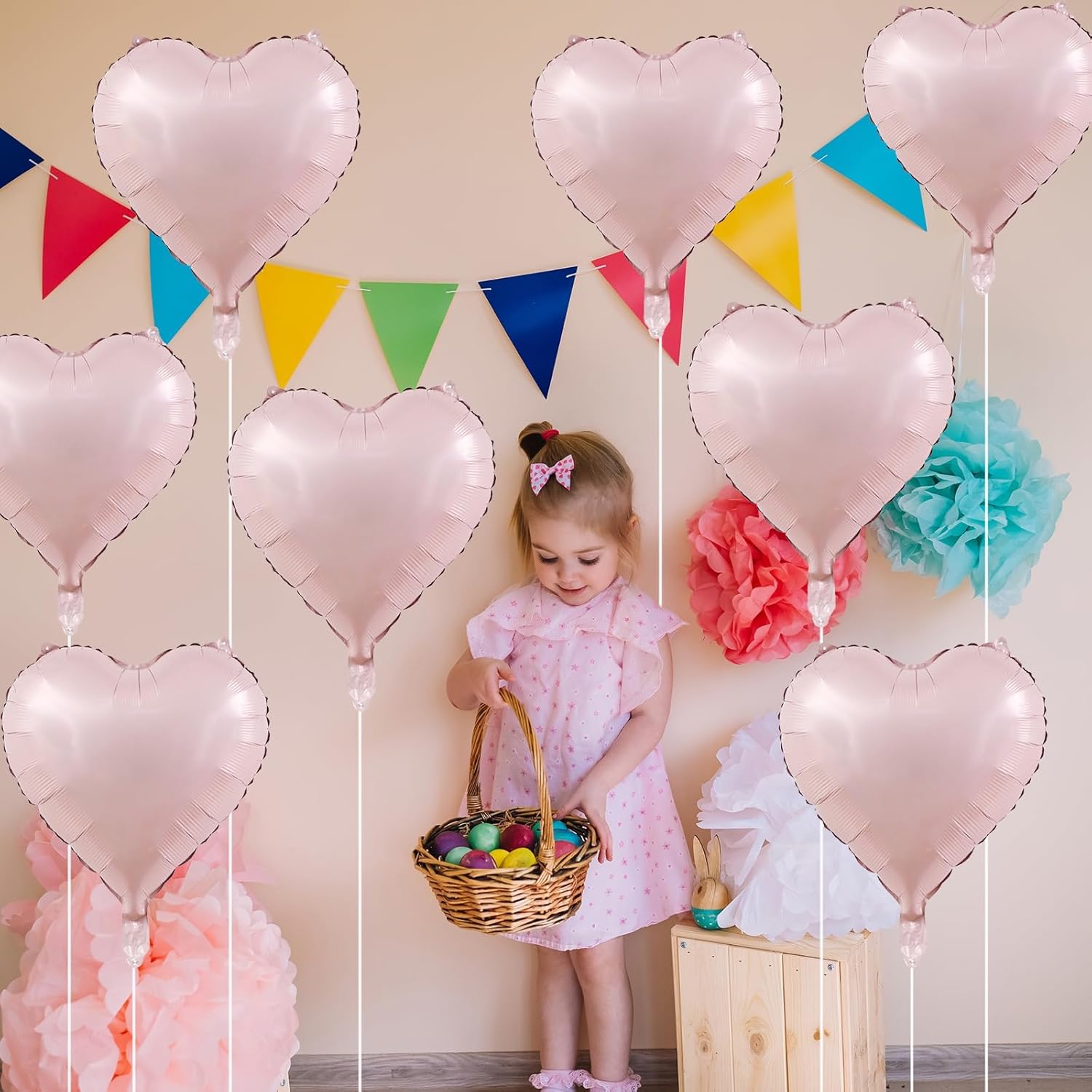 Thumbnail 5 de Baby Pink Heart Balloons, 18 Inch Pink Heart Foil Balloons – 12Pcs