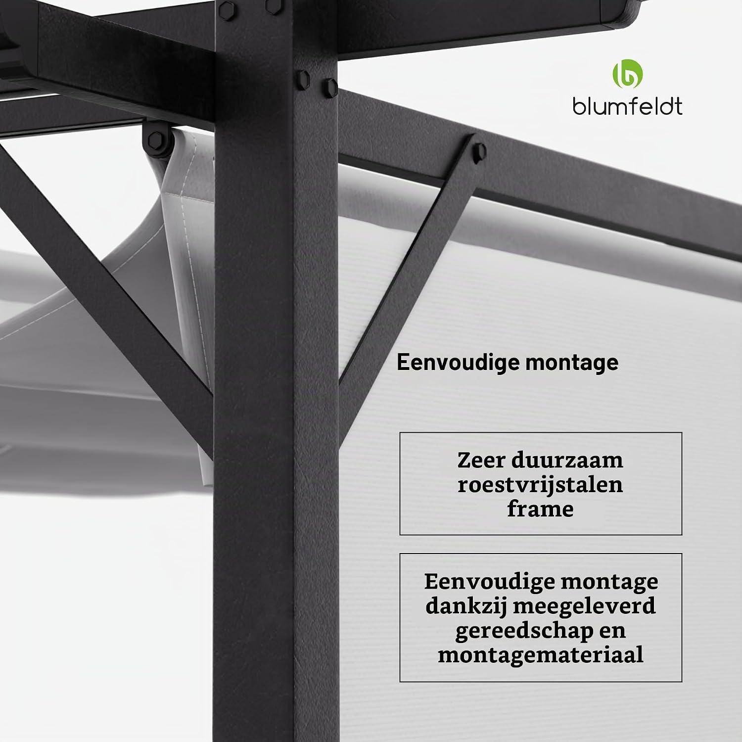 Detalle 2 de blumfeldt pergola 3 x 4 m met polyester dak en verstelbare zijjaloezieën