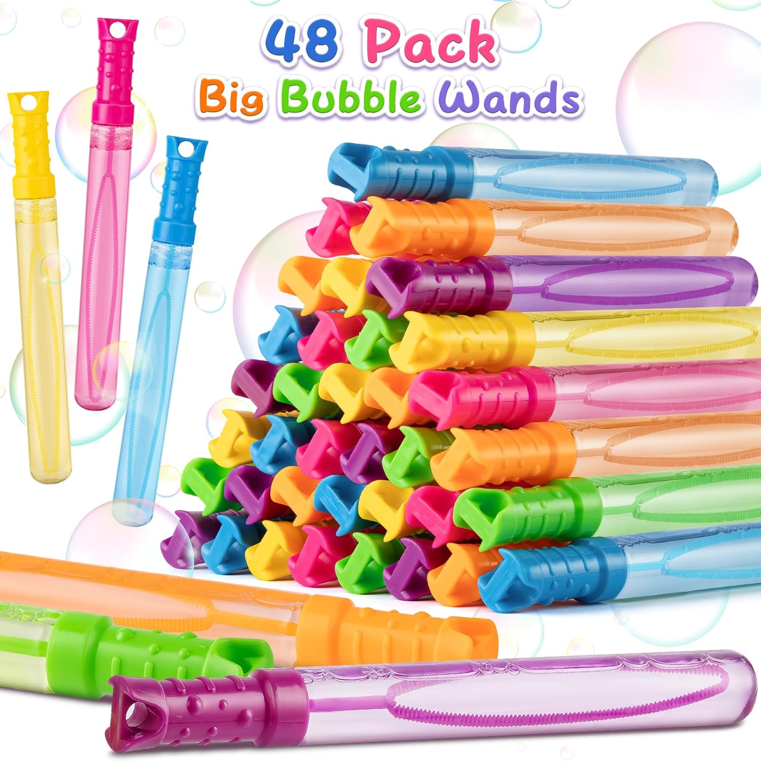 Detalle de 48 Pack Big Bubble Wands Bulk in 6 Colors: Fun Party Favors and Classroom Prizes