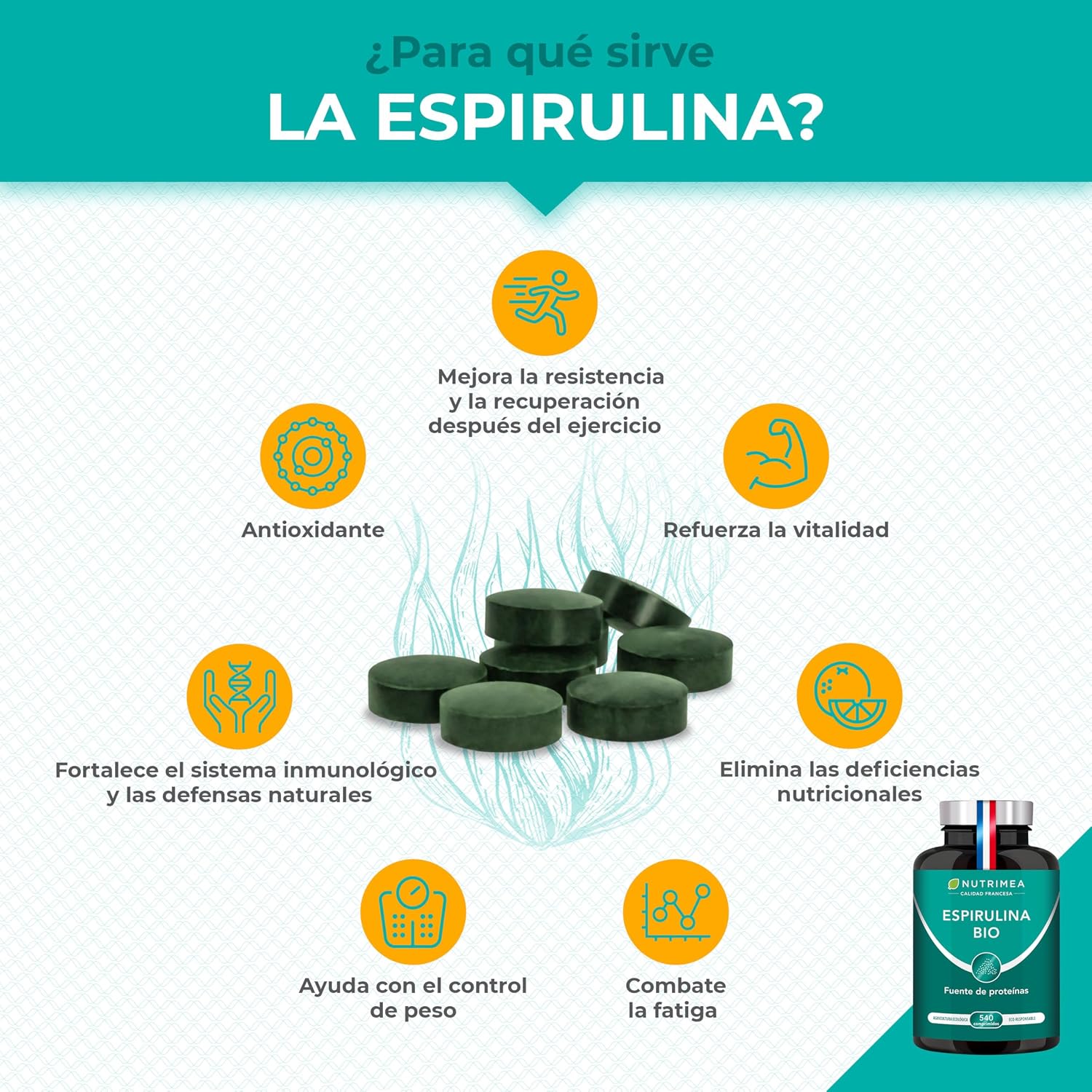 Detalle 2 de Nutrimea Espirulina Premium 540 comprimidos 500 mg