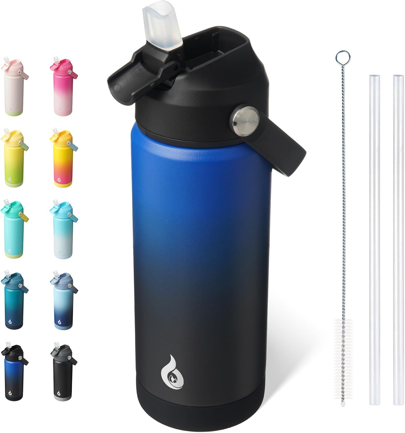 BJPKPK Insulated 18oz Stainless Steel Water Bottle with Straw Lid, Flex Handle & Non-Slip Boot (BPA-Free) - Black Blue