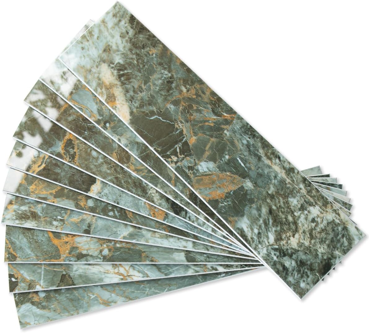 Detalle de AULIGET Green Marble & Gold PVC Peel-and-Stick Backsplash Tiles, 40-Piece