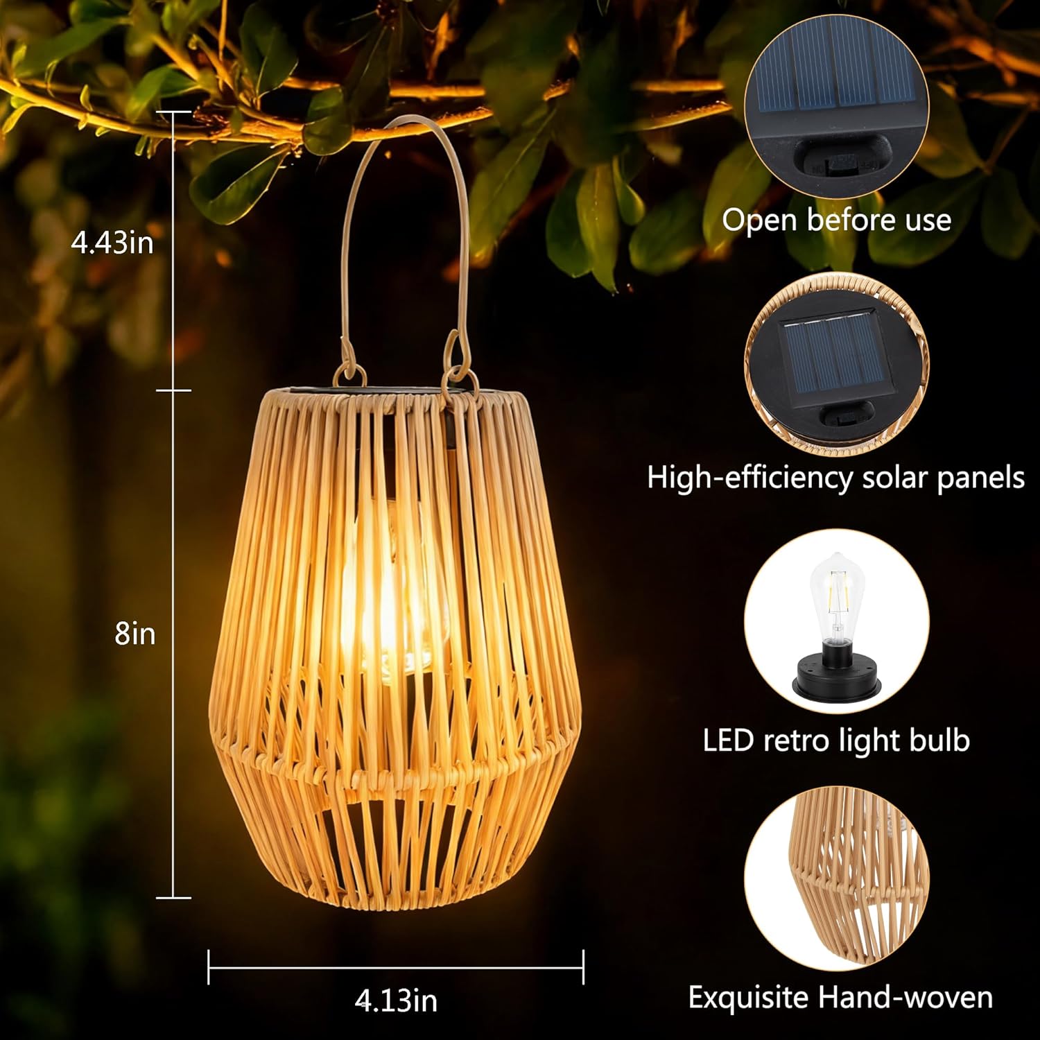 Thumbnail 5 de Solar rattan lanterns for outside (2-pack) – waterproof outdoor garden lights