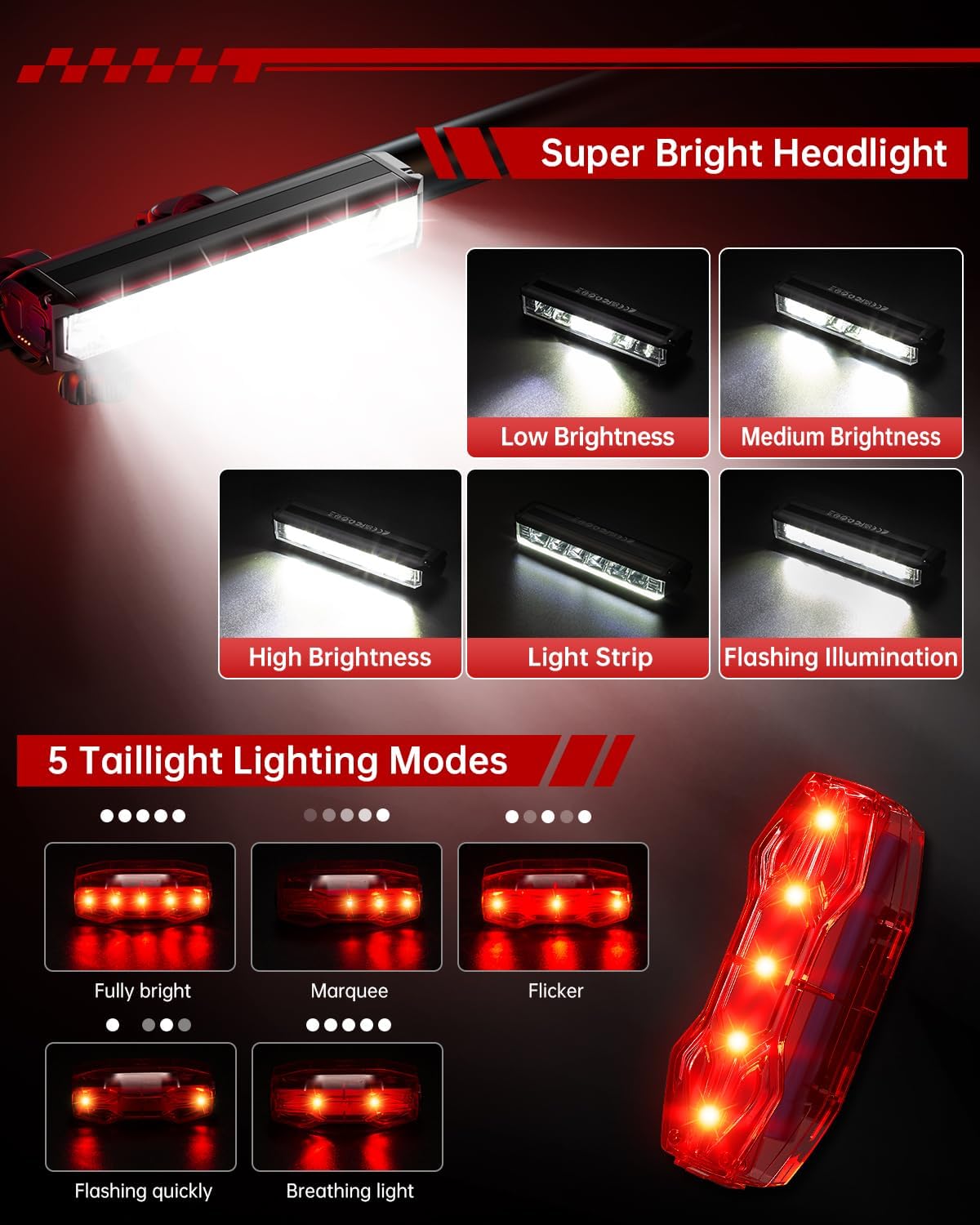 Detalle 2 de POSUGEAR Luci bicicletta LED ricaricabili anteriore e posteriore