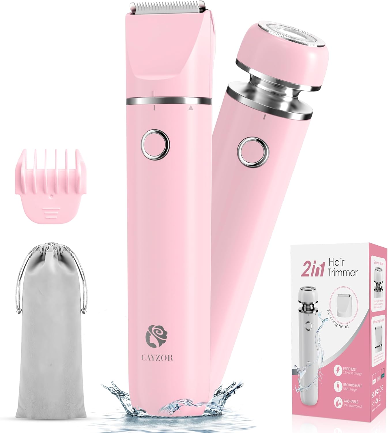 Detalle de Cayzor Intimrasierer für Frauen – 2 in 1 Nass/Trocken, IPX7, kabellos