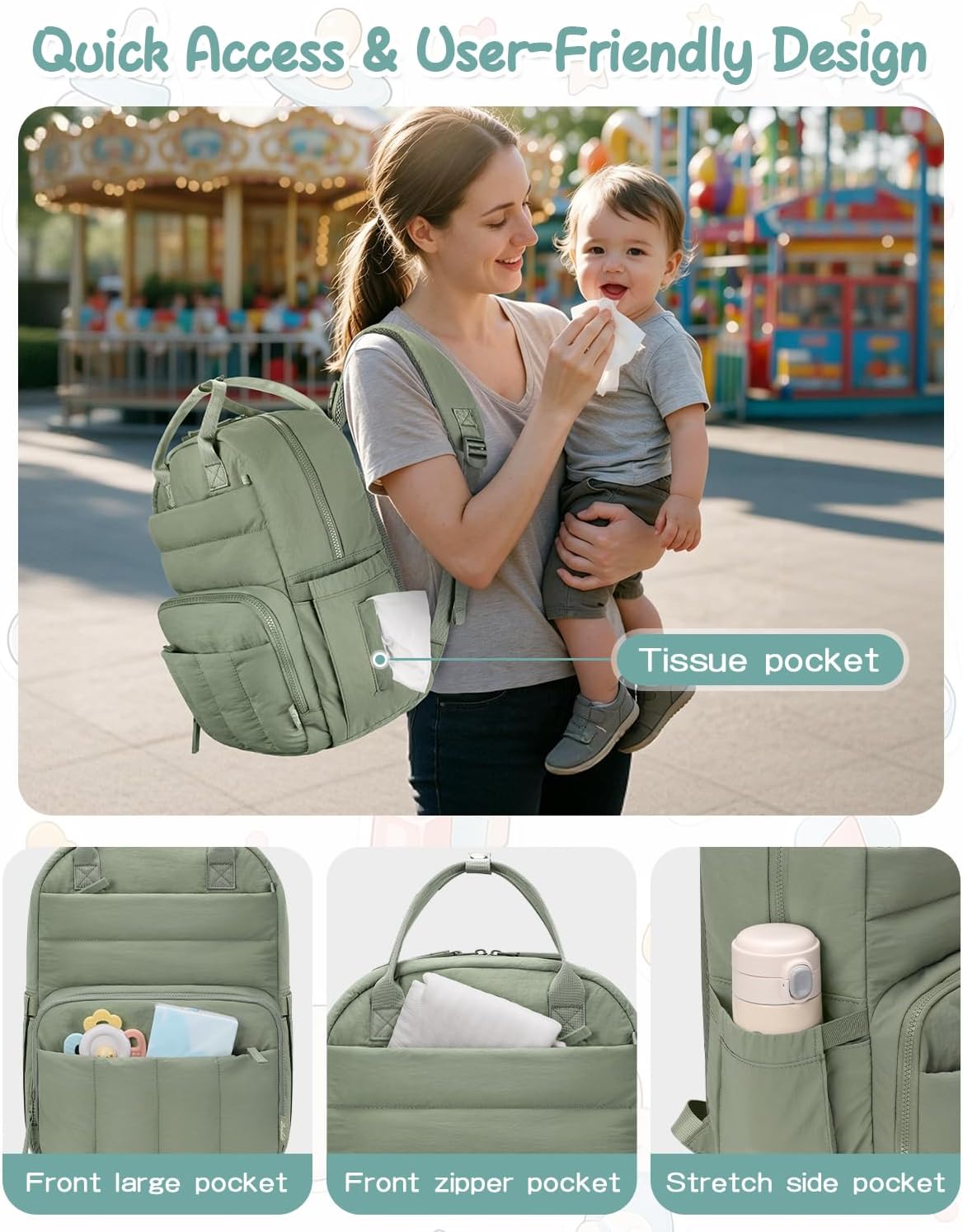 Detalle 2 de ZOMFELT Diaper Backpack, 23-Liter Capacity