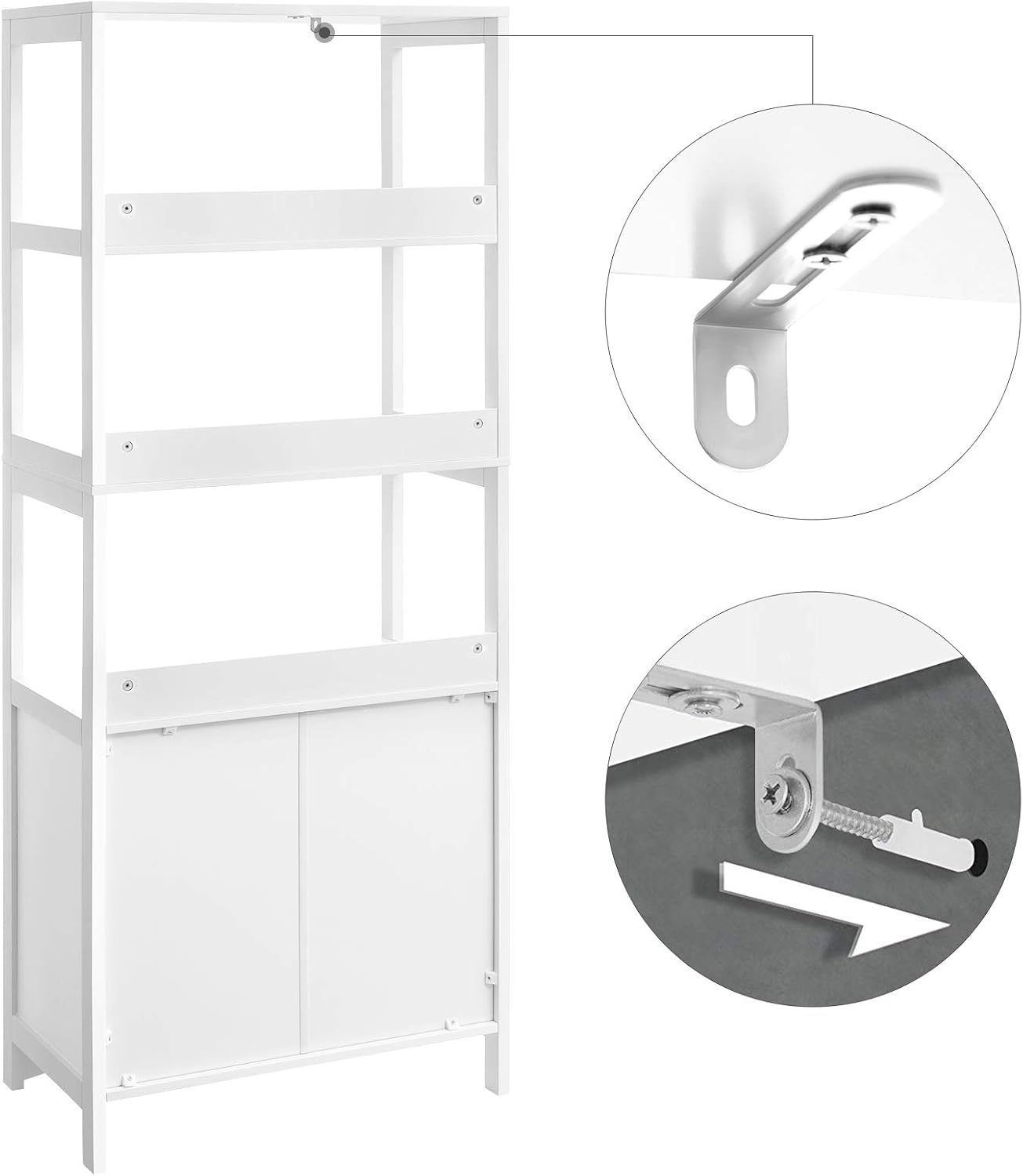 Thumbnail 6 de VASAGLE BBC67WT Tall Storage Cabinet, White, with 3 Shelves, Drawer and Cupboard