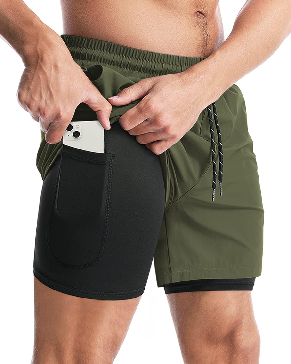 Detalle de Aolesy Men's 2 in 1 Running Shorts 5" – Lightweight Quick-Dry Training Short with Pockets
