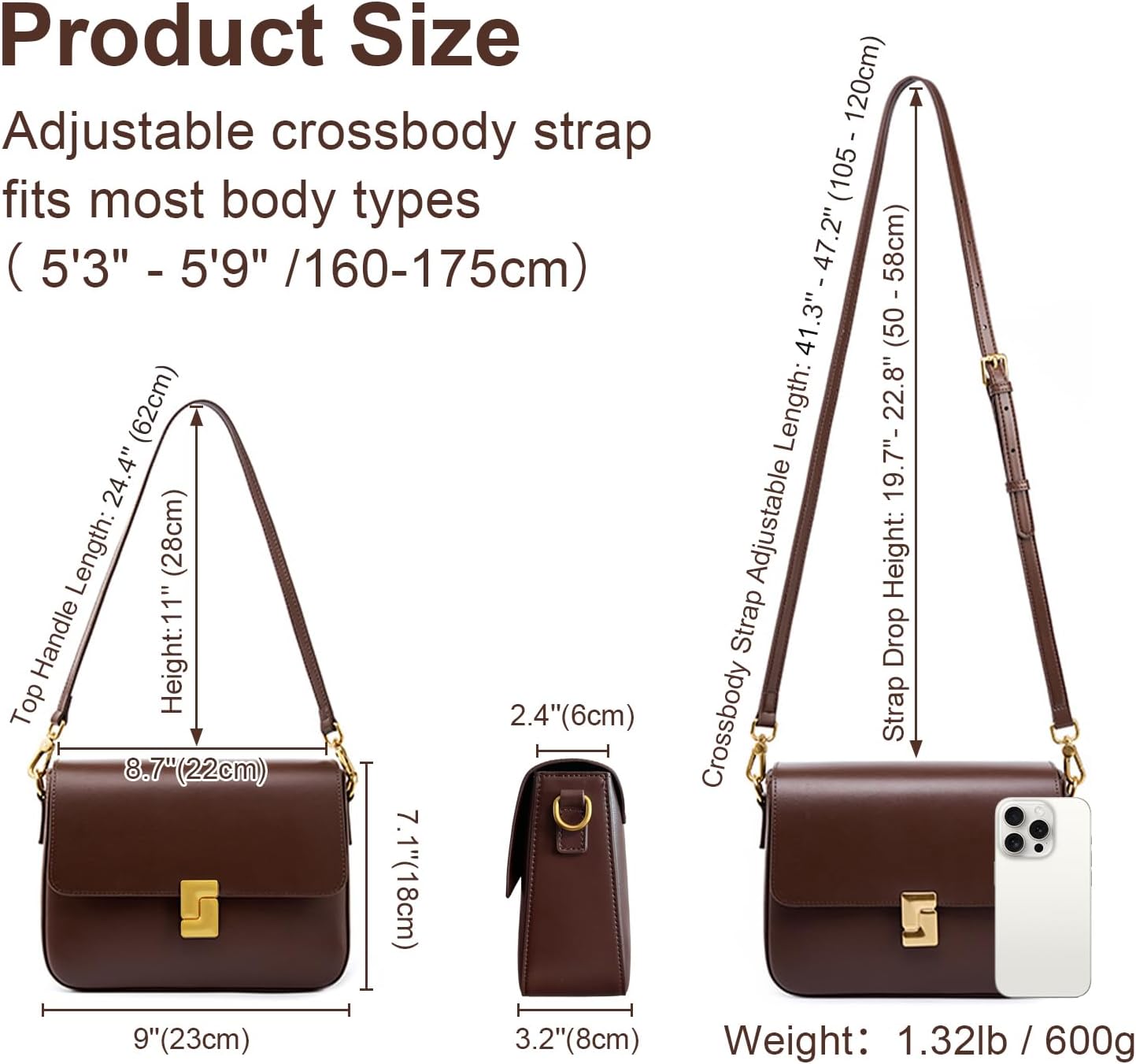 Thumbnail 3 de MoreFarther Sacs à bandoulière pour femmes - cuir véritable, design élégant et pratique