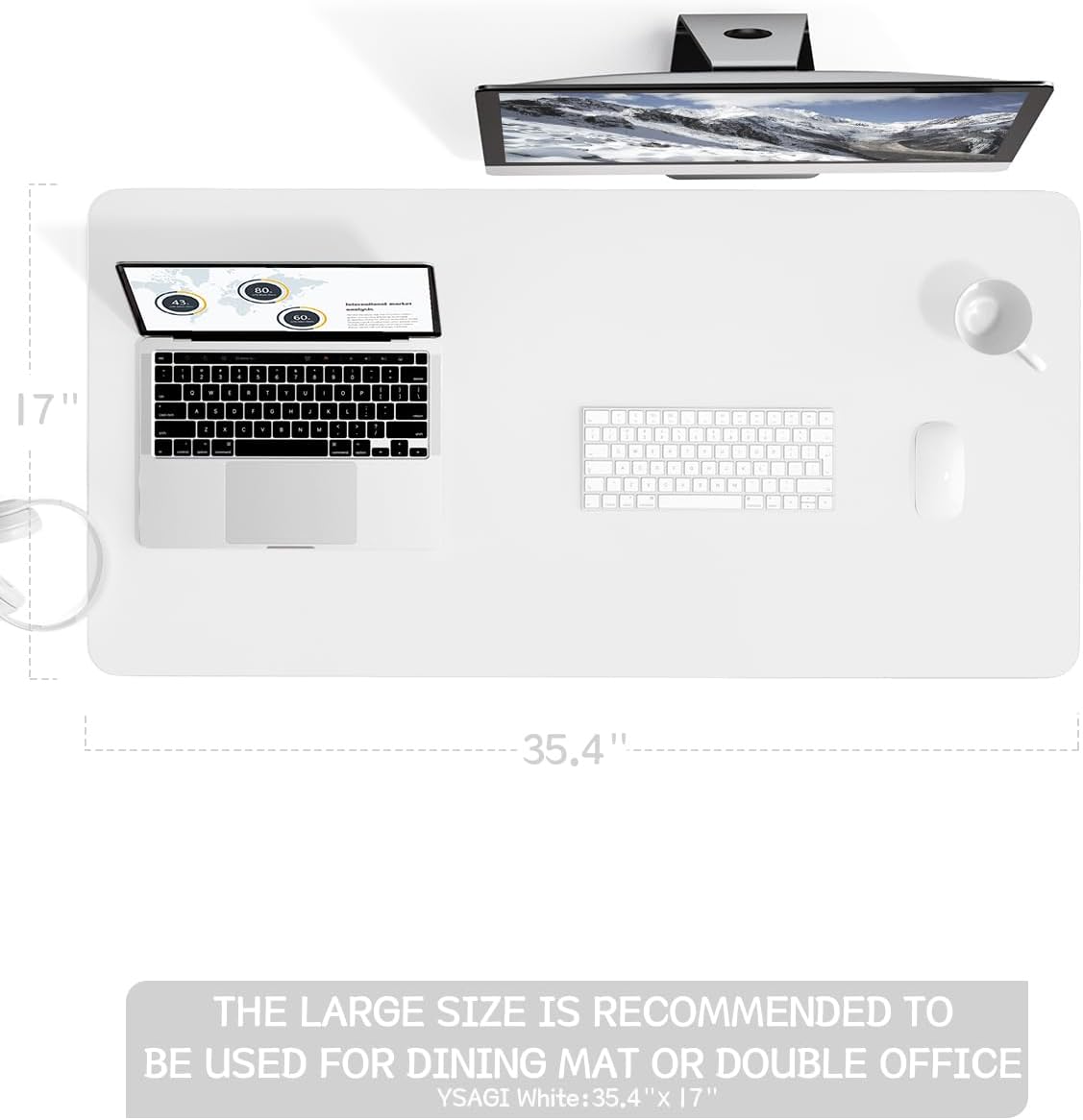Thumbnail 6 de YSAGi Non-Slip Desk Pad 90 x 43 cm (White) – Waterproof PVC Leather Desk Protector