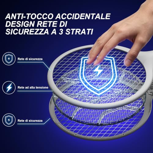 Thumbnail 7 de Toolviann Racchetta Zanzare Elettrica 4000V 1800mAh con USB‑C 2 in 1 – protezione a 3 strati