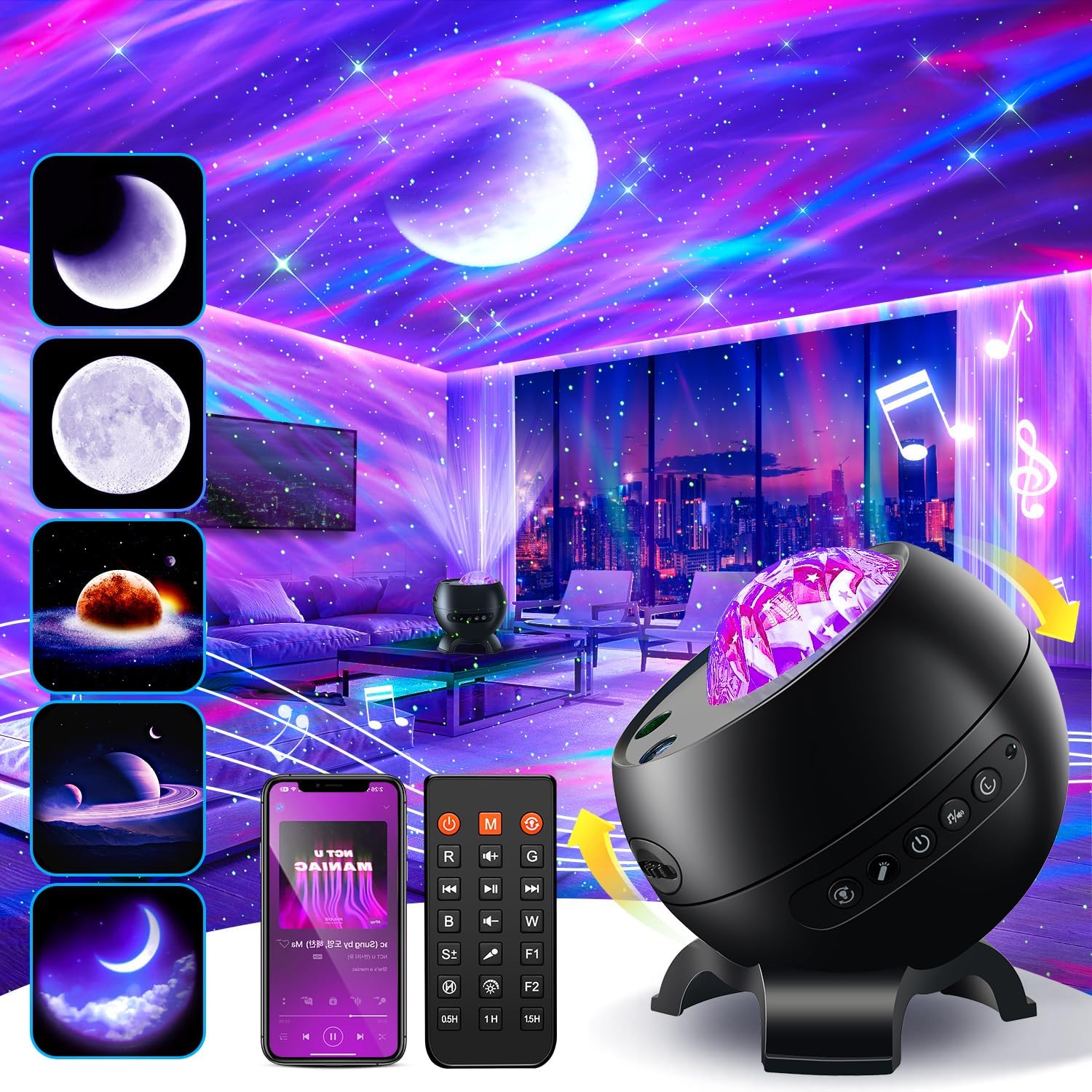 Detalle de Northern Galaxy Light Projector (300+ Modes, 5 Planet Films, Bluetooth Moon Galaxy + White Noise)