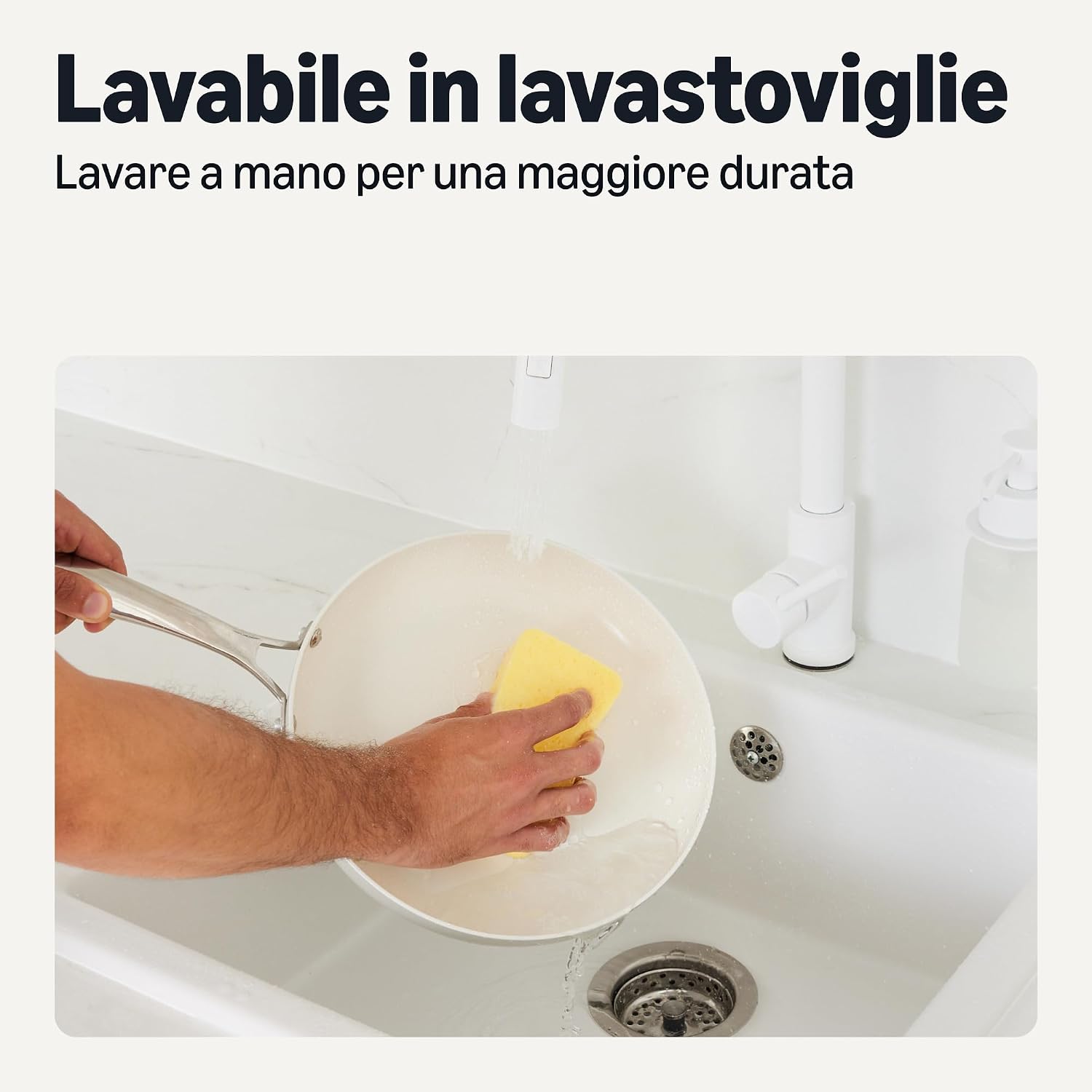 Detalle 2 de Amazon Basics Padelle Antiaderenti in Ceramica, Set 3 Pezzi (20/26/30 cm) — Avorio