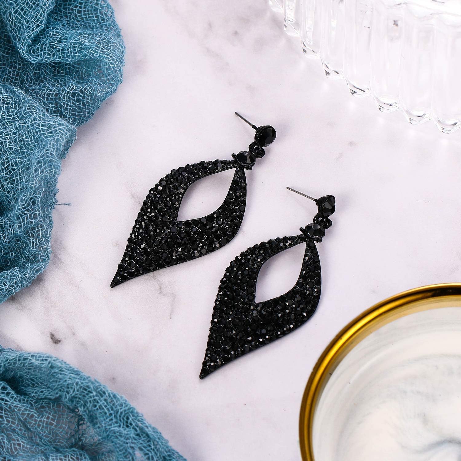 Thumbnail 3 de Boucles d’oreilles Clearine pendantes pour femme, motif feuille évidée en cristal & strass