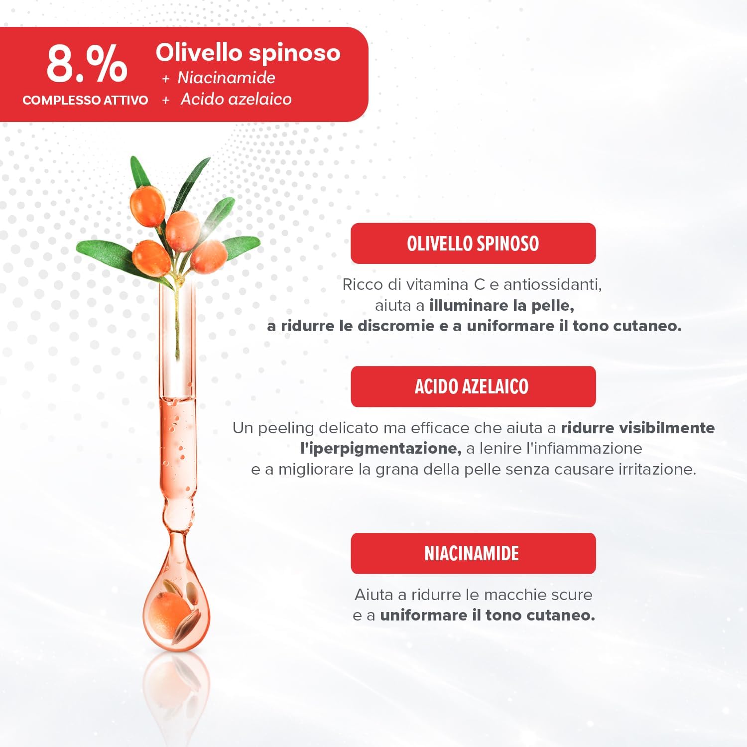 Detalle 2 de Himalaya Super Serum Pigment Clear: siero illuminante con acido azelaico, niacinamide e olivello spinoso (30 ml)