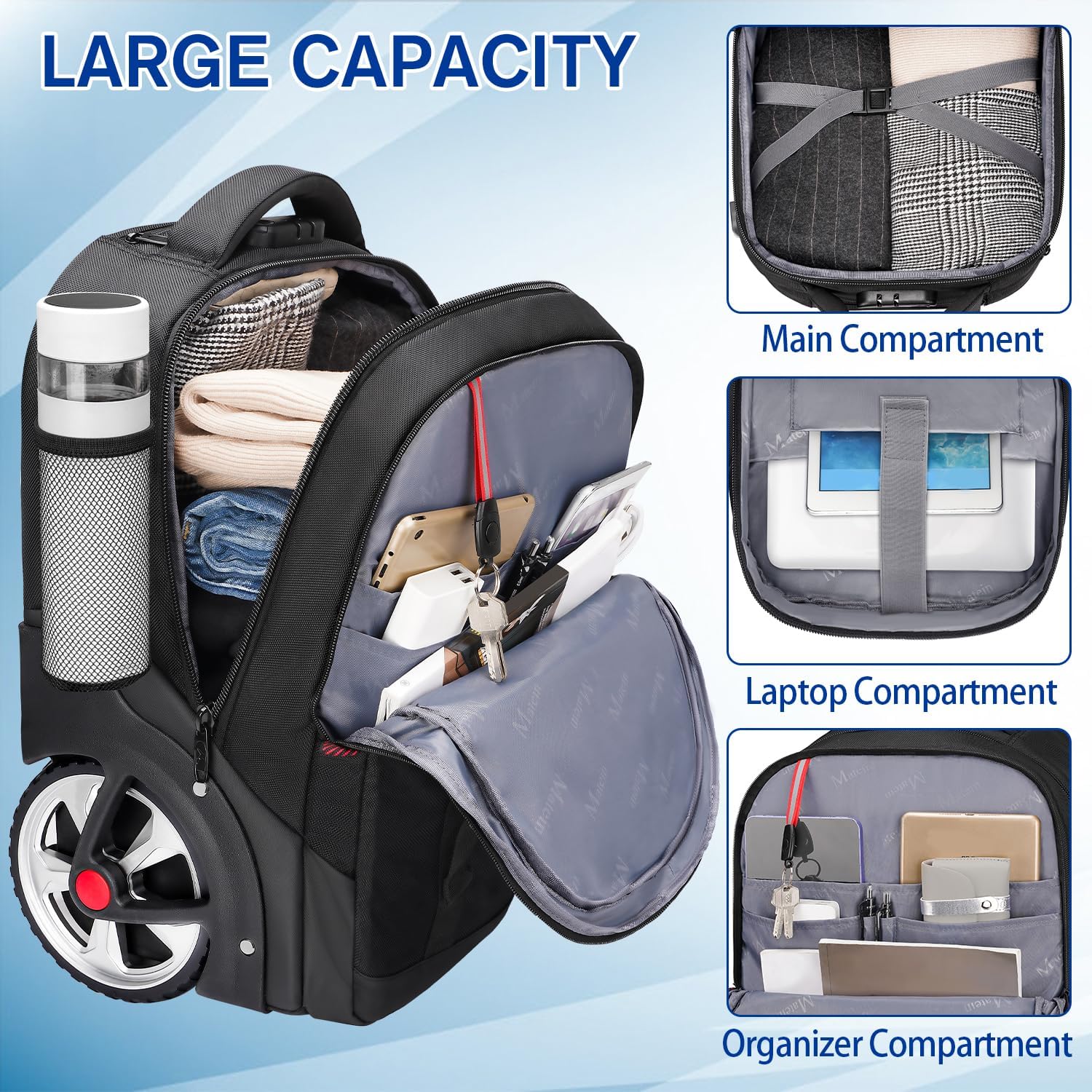 Thumbnail 3 de MATEIN trolley-rugzak voor laptop tot 17,3 inch, met grote wielen en slot