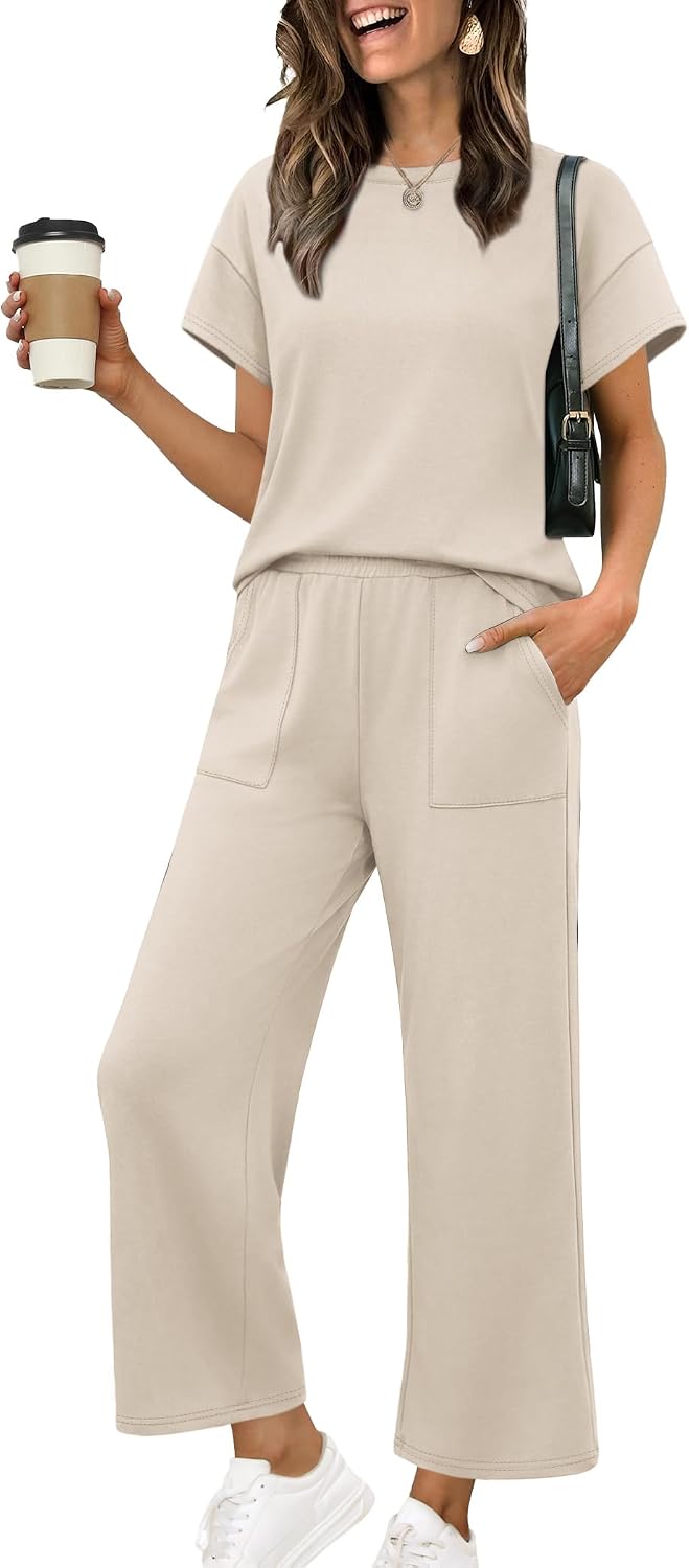 Detalle de SAMPEEL Two-Piece Lounge Set for Women with Wide-Leg Pants
