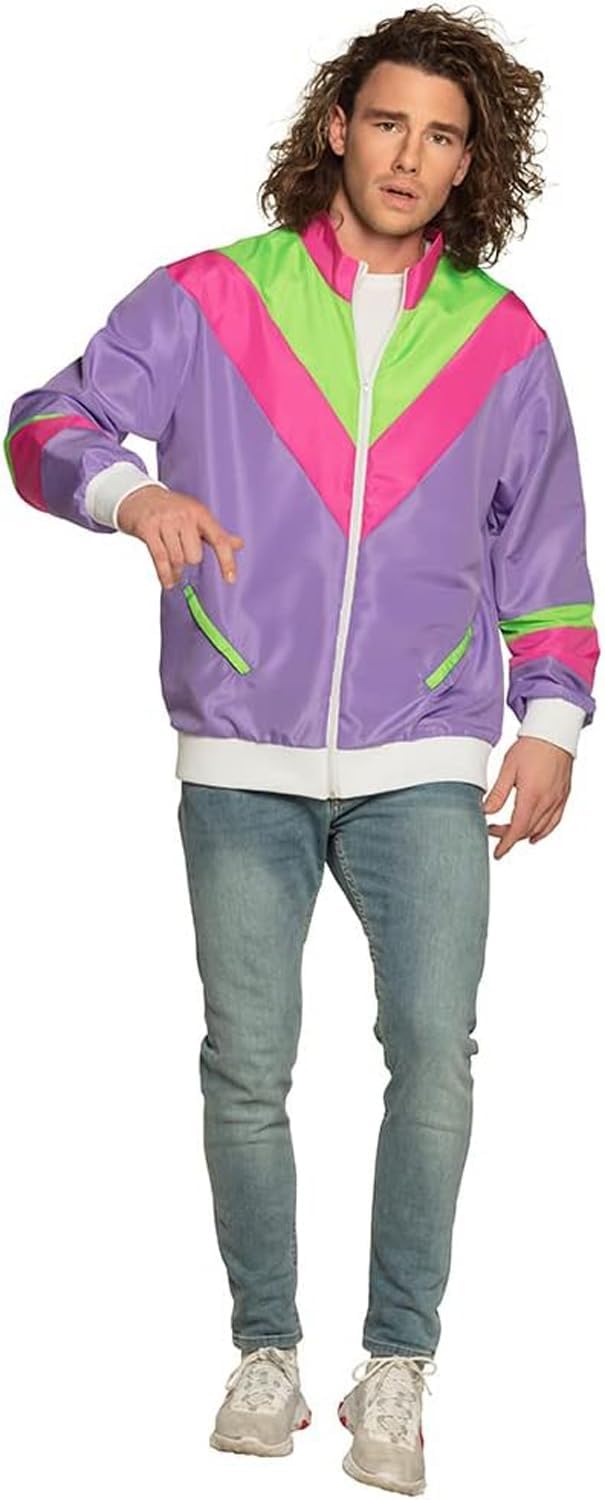 Detalle de Boland Trainingsjacke im 80er-Style als Kostüm für Erwachsene mit Taschen – Retro für Mottoparty, Karneval & Camping