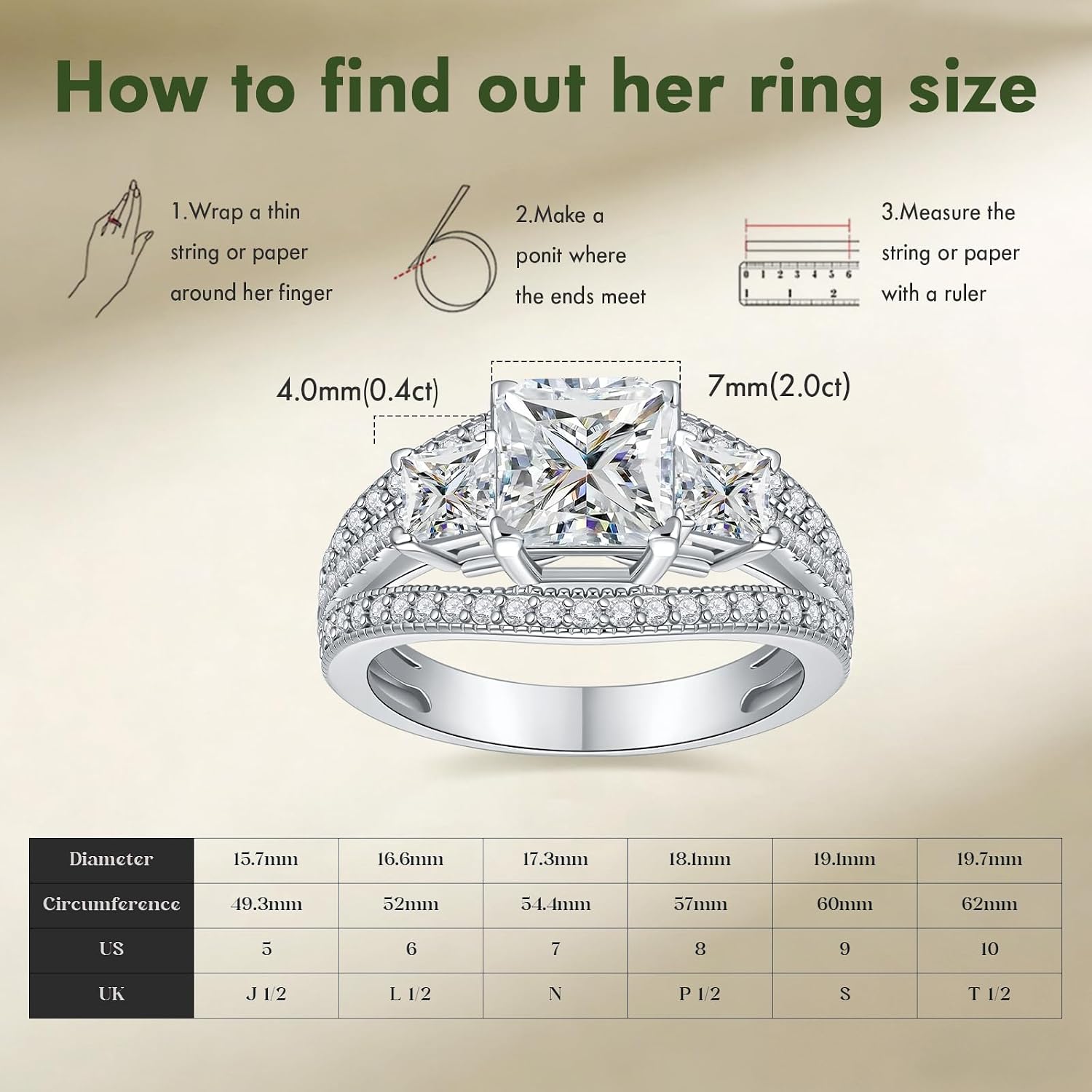 Thumbnail 6 de MystiqueMark Moissanite Engagement Ring Set, 2.8 CT