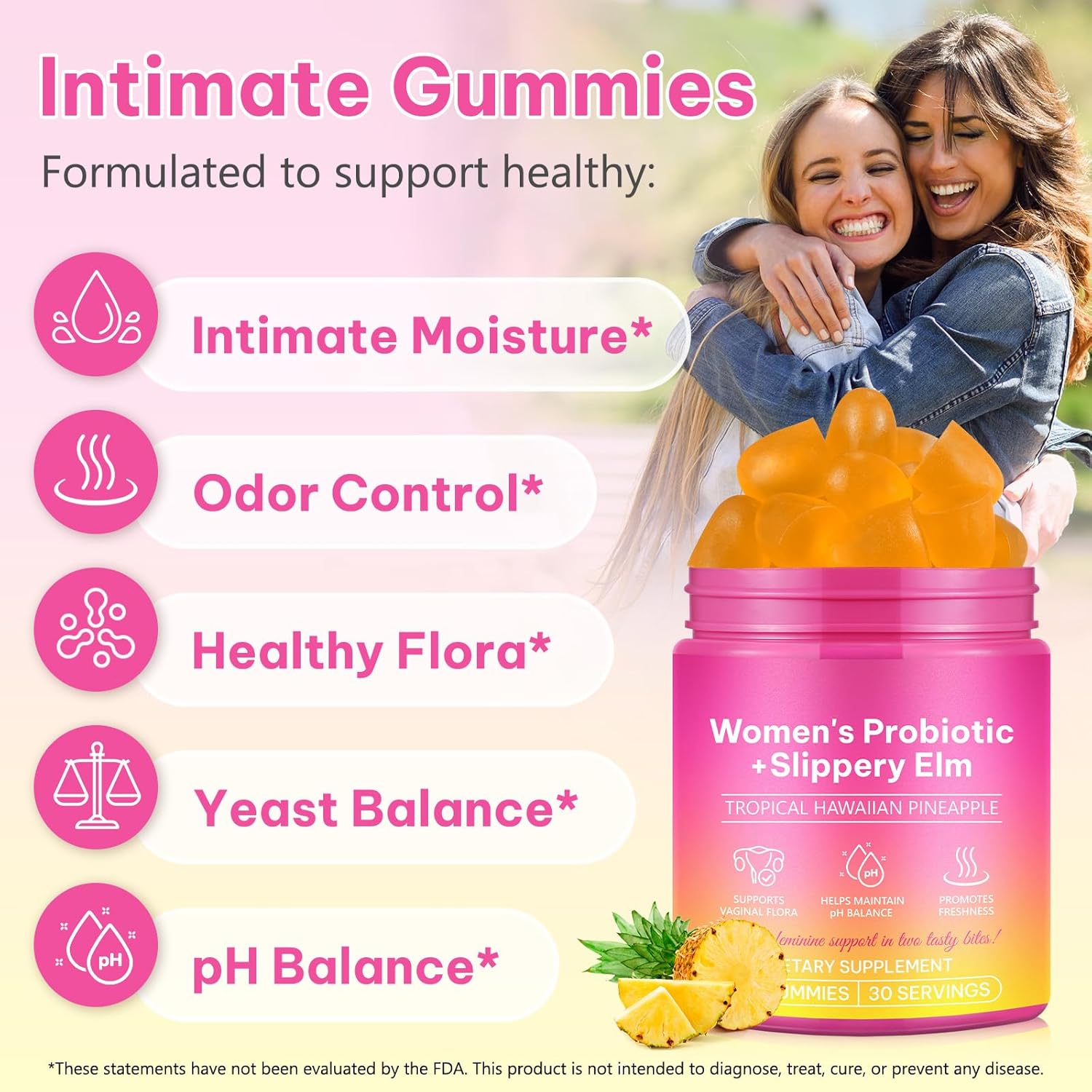 Detalle 2 de zoxpm probiotische gummies voor vrouwen met ananassmaak, rode iep en 60 stuks