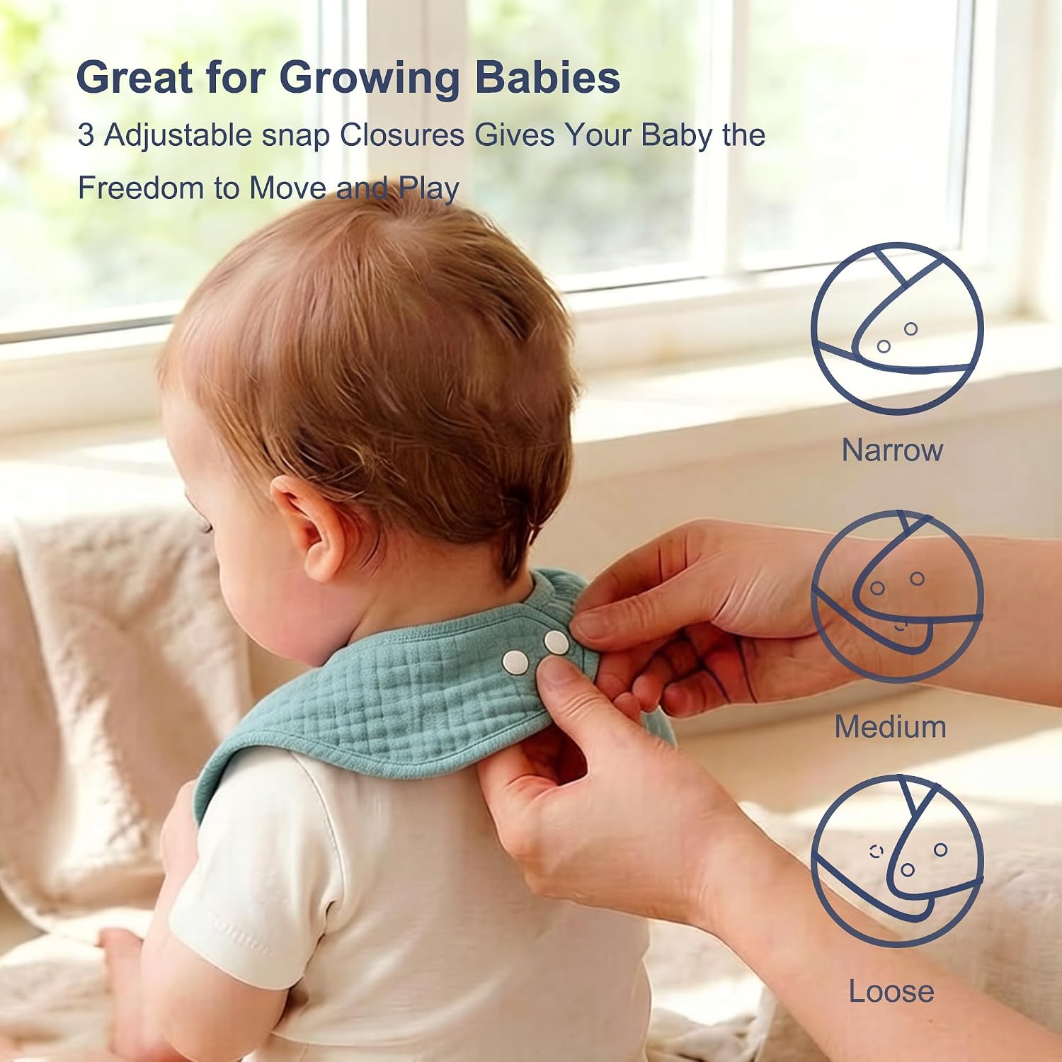 Detalle de Benoxine muslin baby dribble bandana bibs (7-pack) – soft, absorbent and adjustable snap bibs for unisex babies