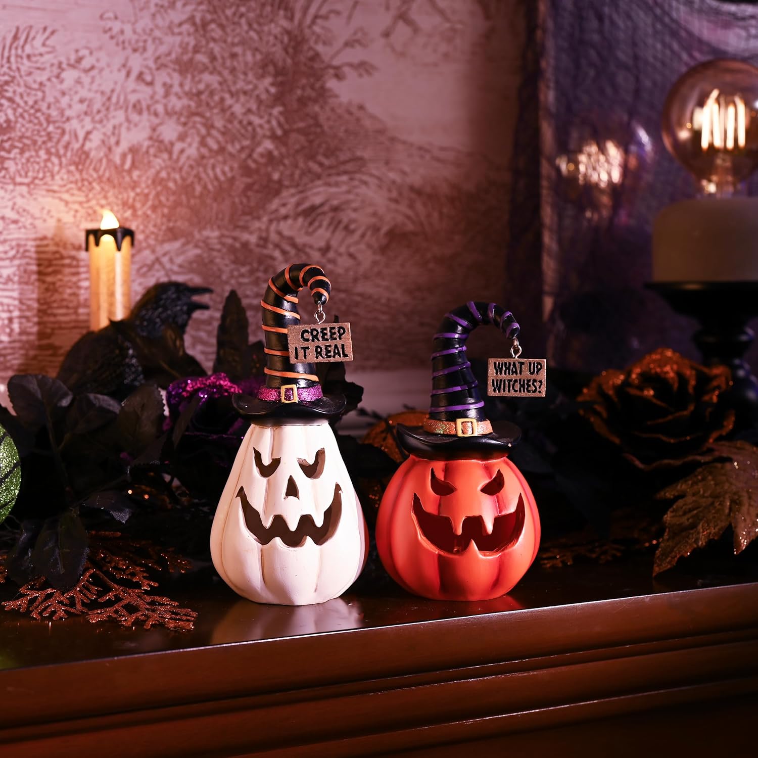 Detalle de Valery Madelyn ハロウィンかぼちゃ置物 2個セット、5色自動切替LED・樹脂製