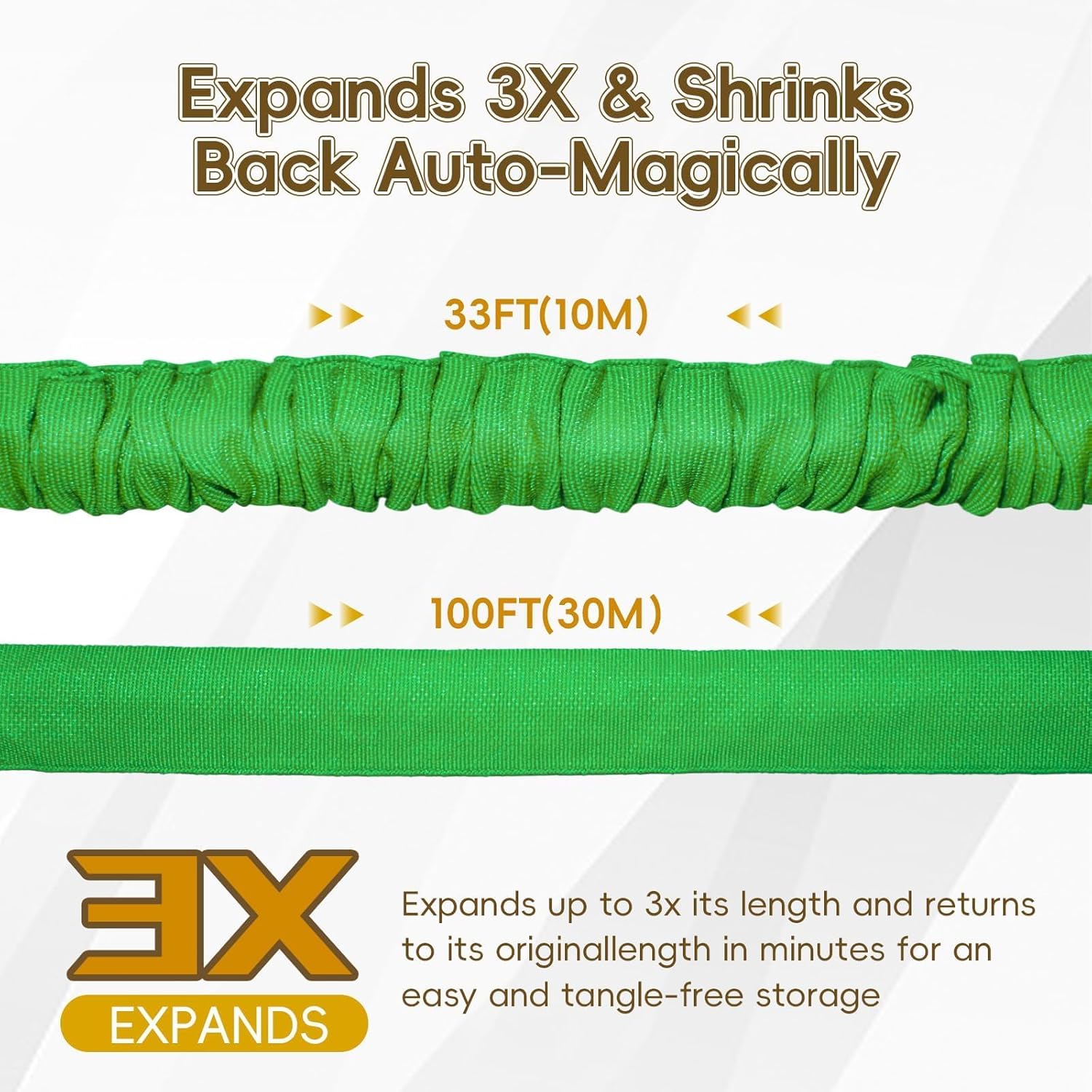 Thumbnail 2 de Expandable Garden Hose Pipe 30m/100ft with 7-Function Spray Gun – heavy duty latex-core expandable hose (green)