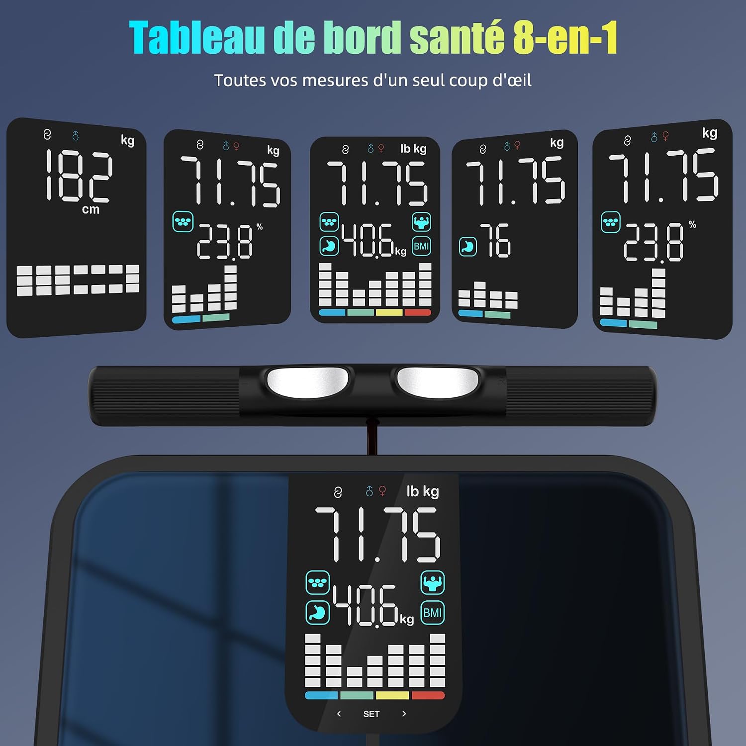 Detalle de SEAWOWpro Balance Connectée – Impédancemètre à 8 Électrodes avec Écran LED et 28 Indicateurs
