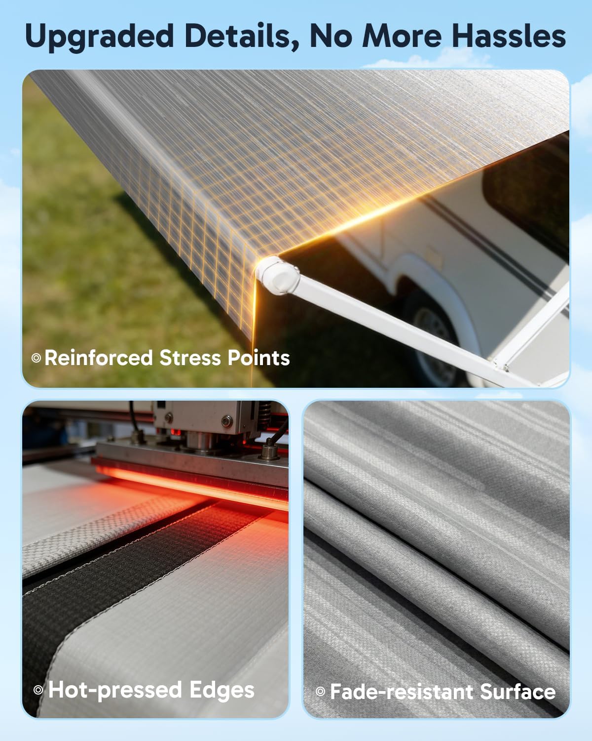 Thumbnail 4 de RV Awning Fabric Replacement (Graphite Gray) 19.5oz Heavy-Duty Vinyl Awning, Heat-Sealed Seamless DIY Canopy (14FT Fabric 13'2")