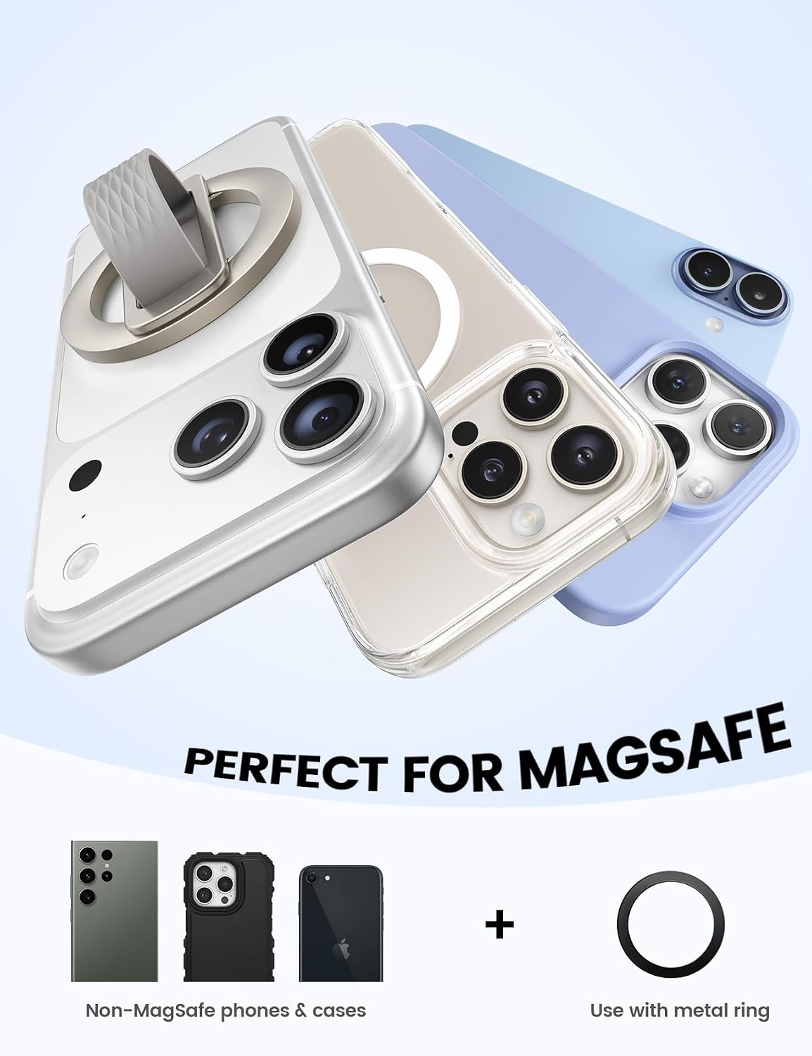 Detalle 2 de Lamicall STRR07-EU-SL MagSafe Ring Holder, 180° Stand, Silicone Grip