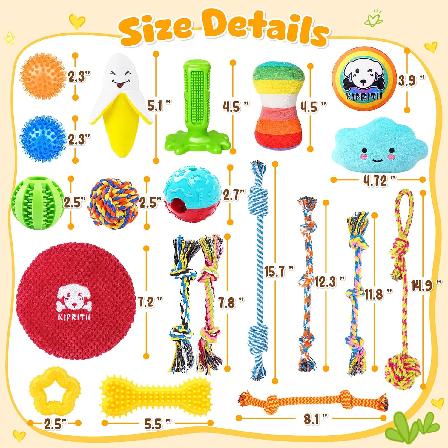Detalle 2 de KIPRITII KPCT1MX5 25-Piece Dog Toy Set with Rope, Plush, and Treat Balls