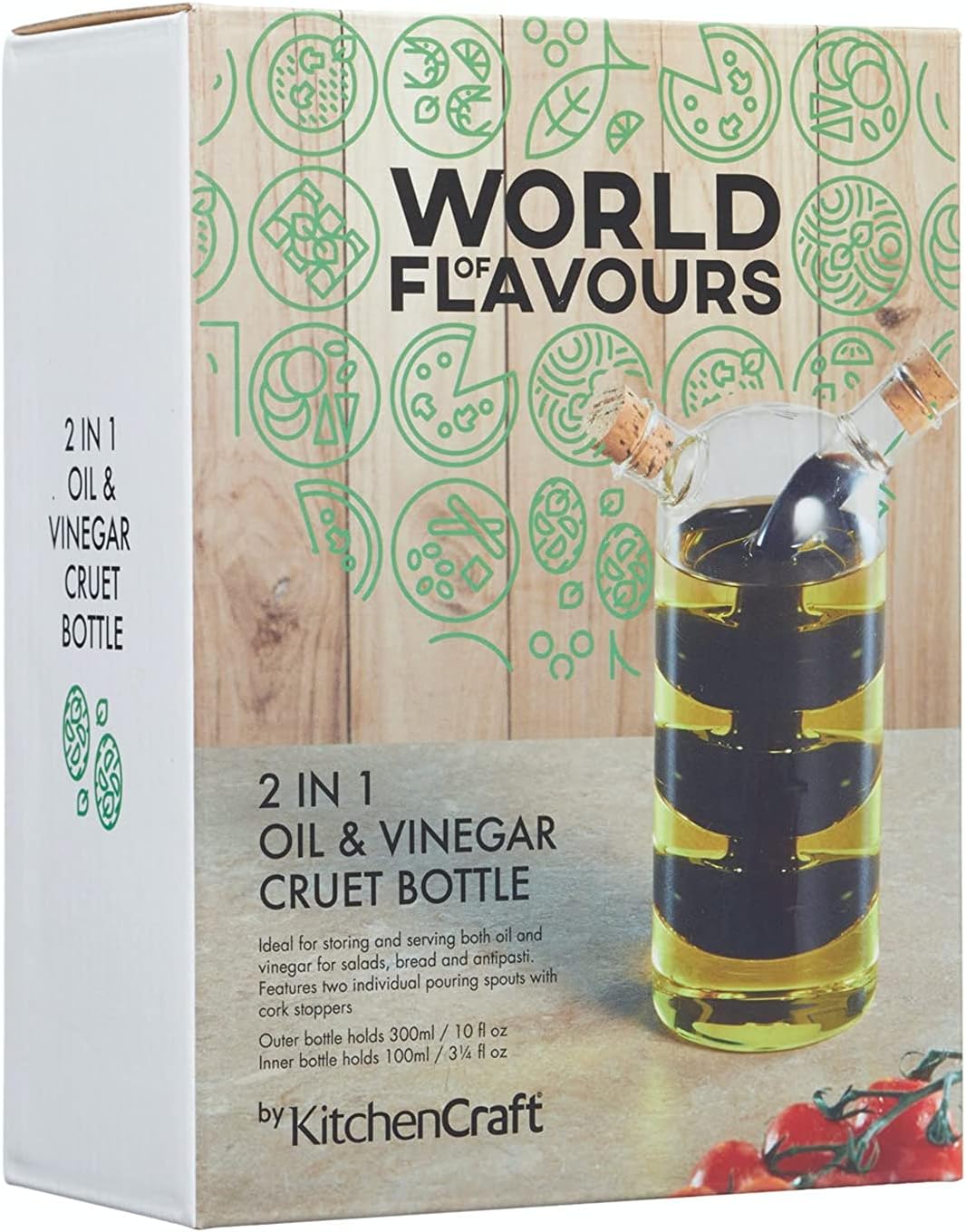Thumbnail 4 de KitchenCraft World of Flavours 2-in-1 Glass Oil and Vinegar Dispenser, 100 ml + 300 ml