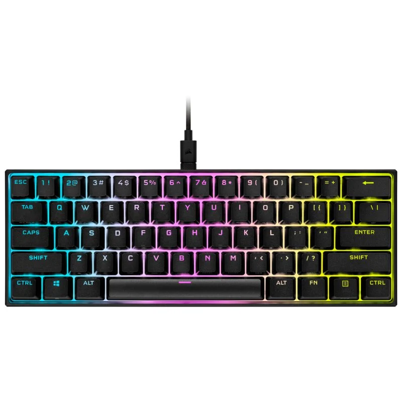 Detalle de Corsair K65 Mini: teclado mecánico 60% con Cherry MX Red para gaming compacto y personalizable