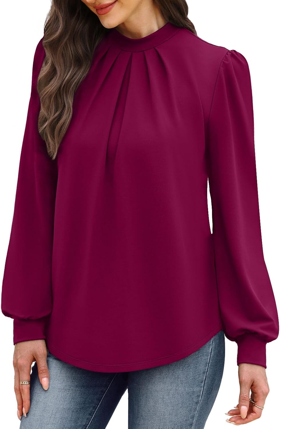 Detalle 2 de WIHOLL Mock Neck Pleated Front Blouse
