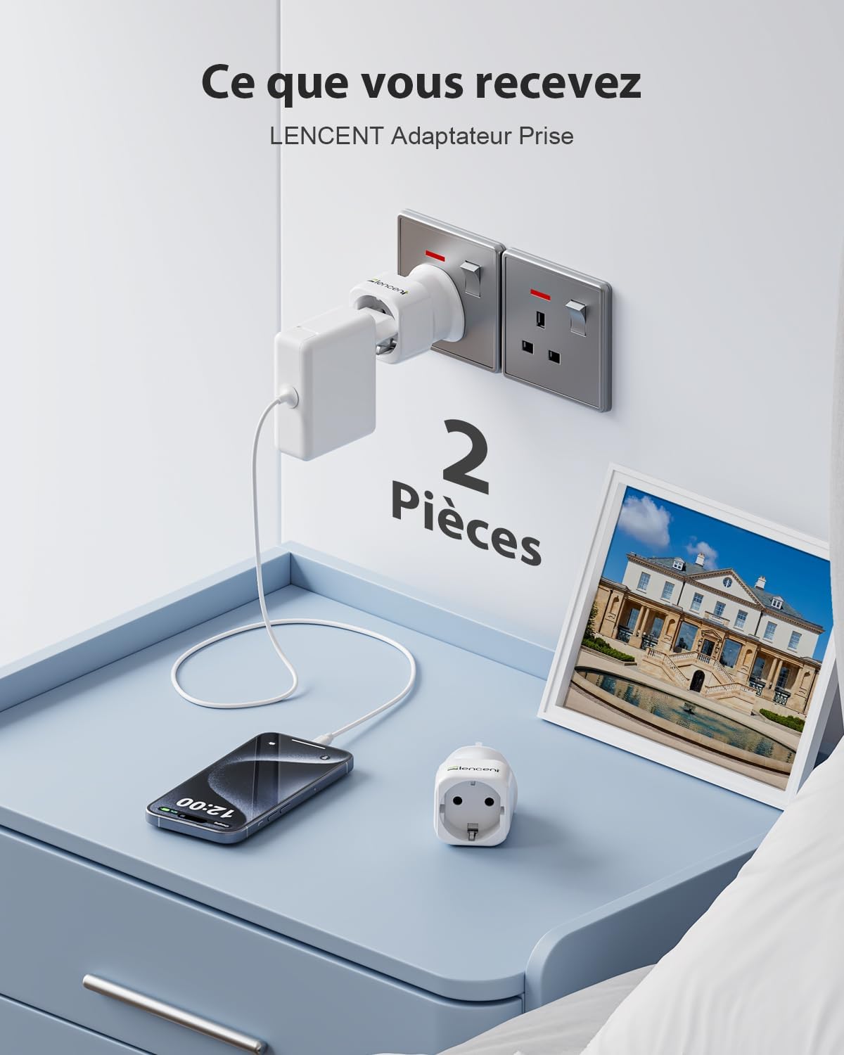 Detalle 2 de LENCENT Adaptateur voyage Type G Compact 2-pack
