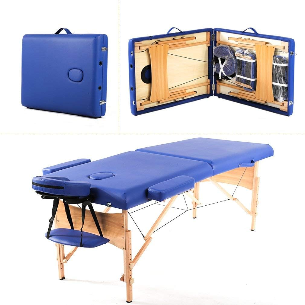 Detalle de BestMassage Portable Massage Table, Blue, Adjustable Height, Folding Design