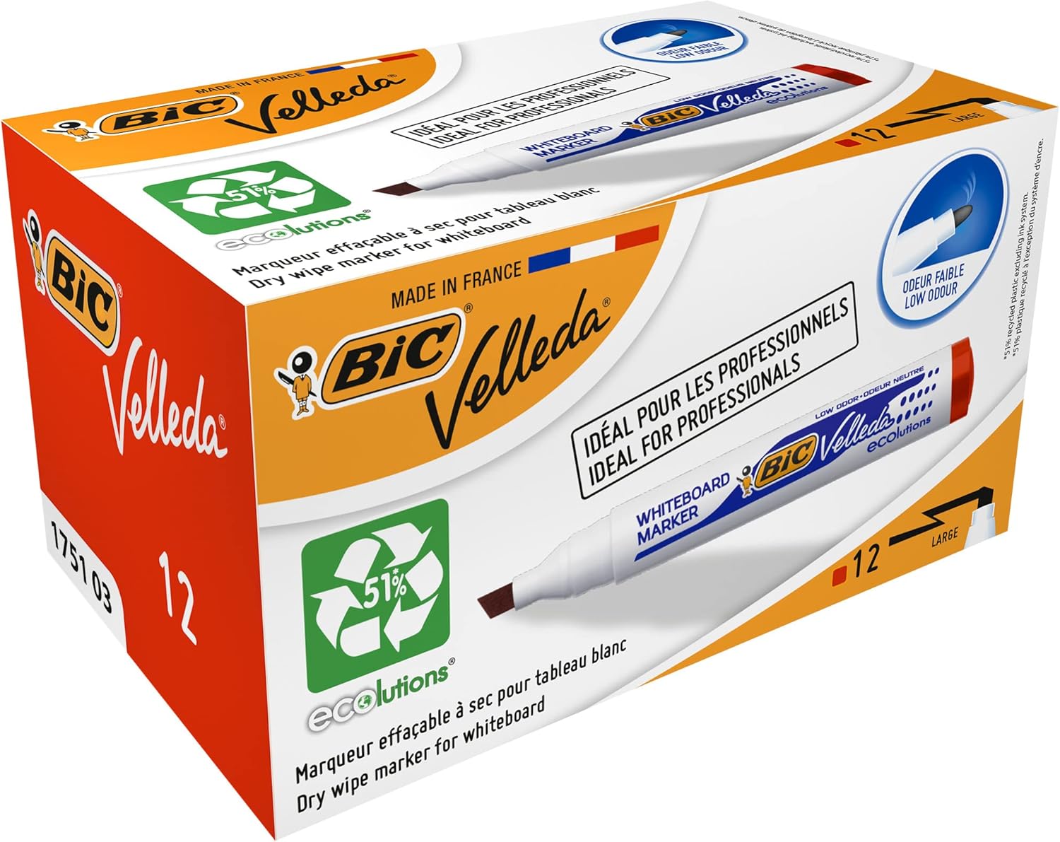 Thumbnail 5 de BIC Velleda 1751 Whiteboard Markers Black (Pack of 12) with 3.7–5.5mm Chisel Tip