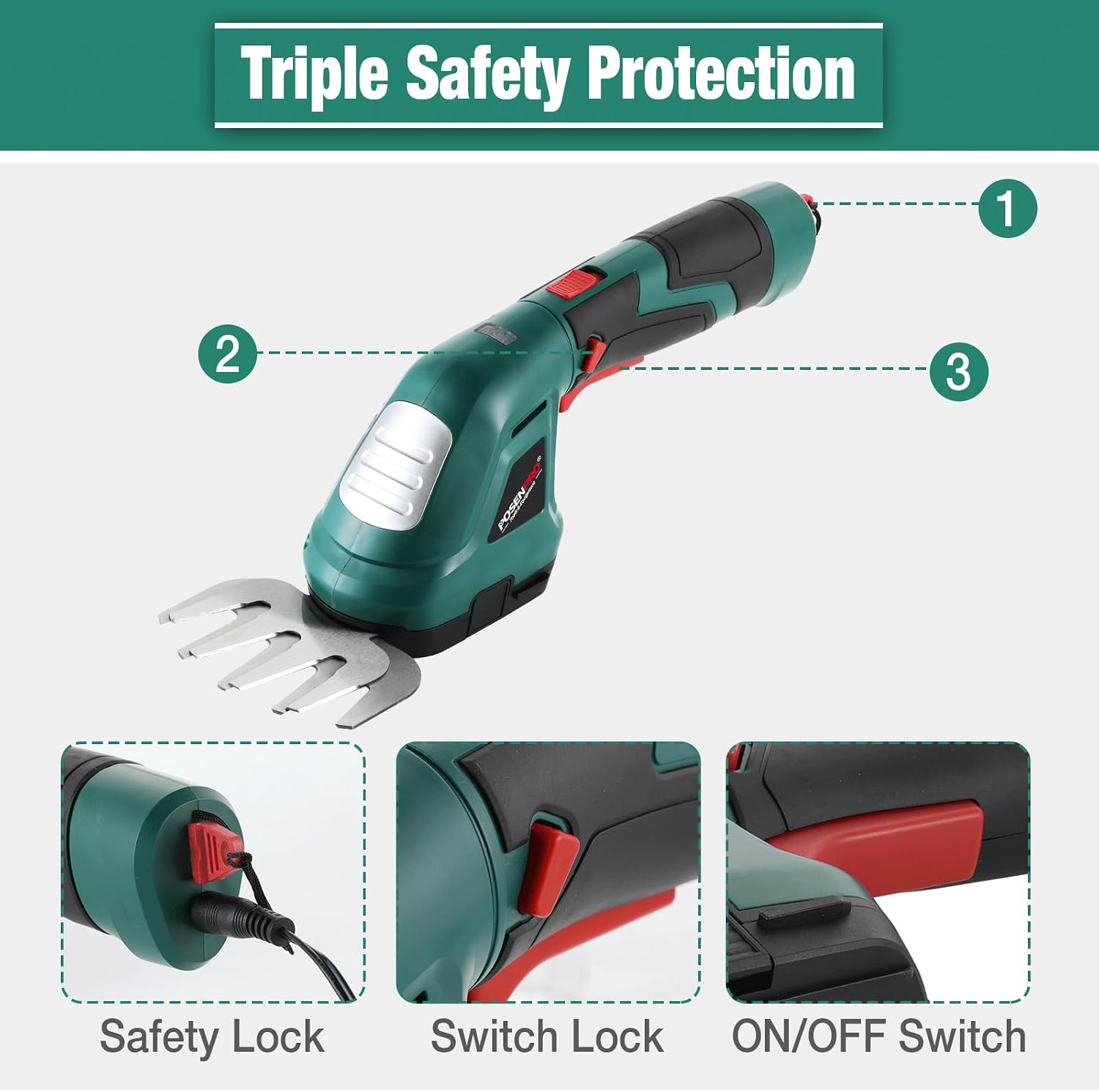 Detalle 2 de POSENPRO cordless hedge trimmer 7.2V