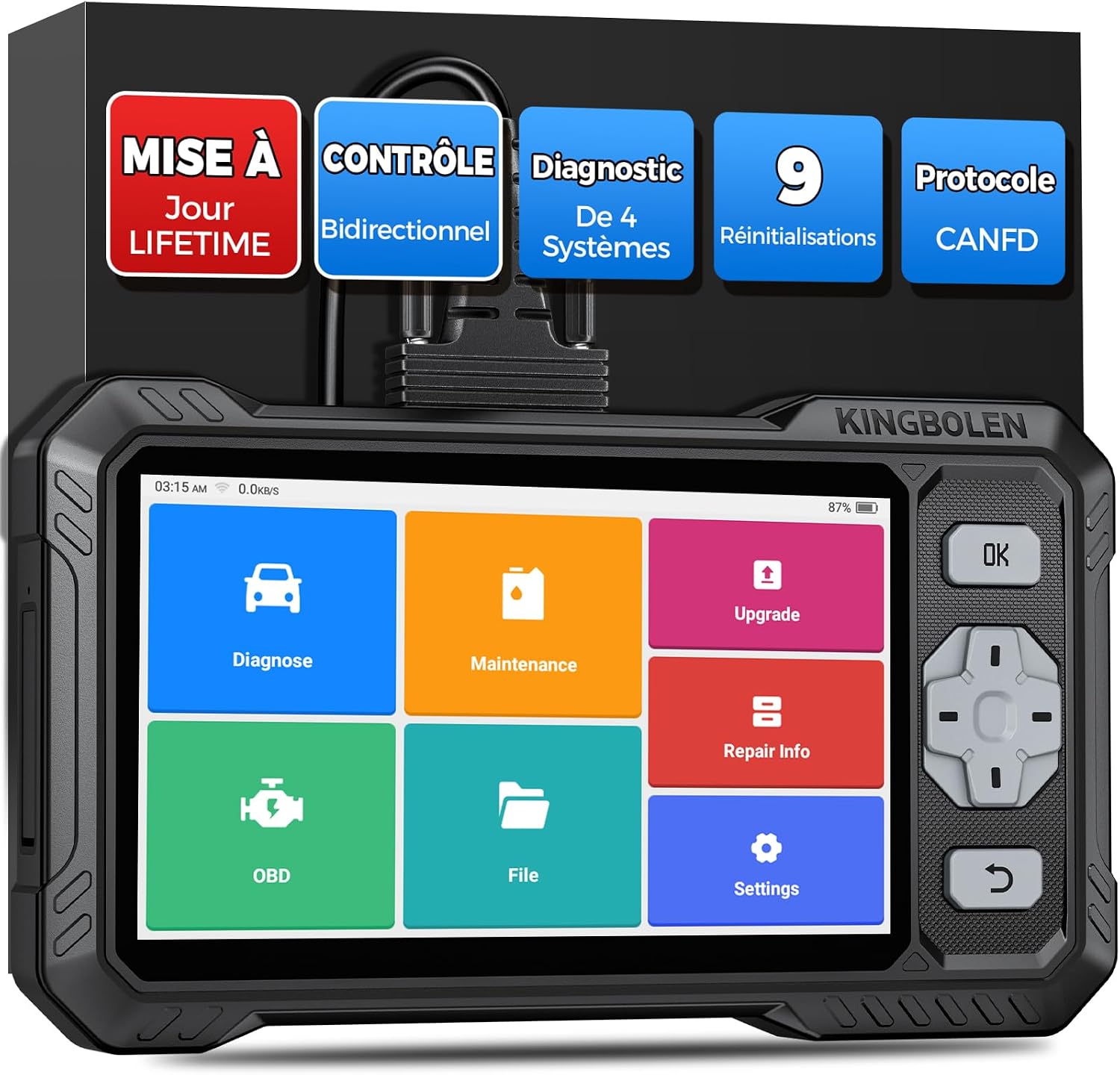Detalle de KINGBOLEN S608 Valise diagnostic OBD2 6,2"
