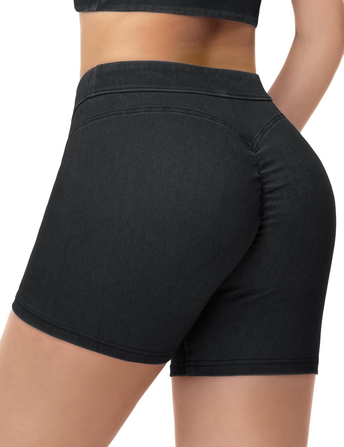Detalle de THE GYM PEOPLE Women's 5'' Scrunch Jean Shorts, Stretch Pull-On Denim