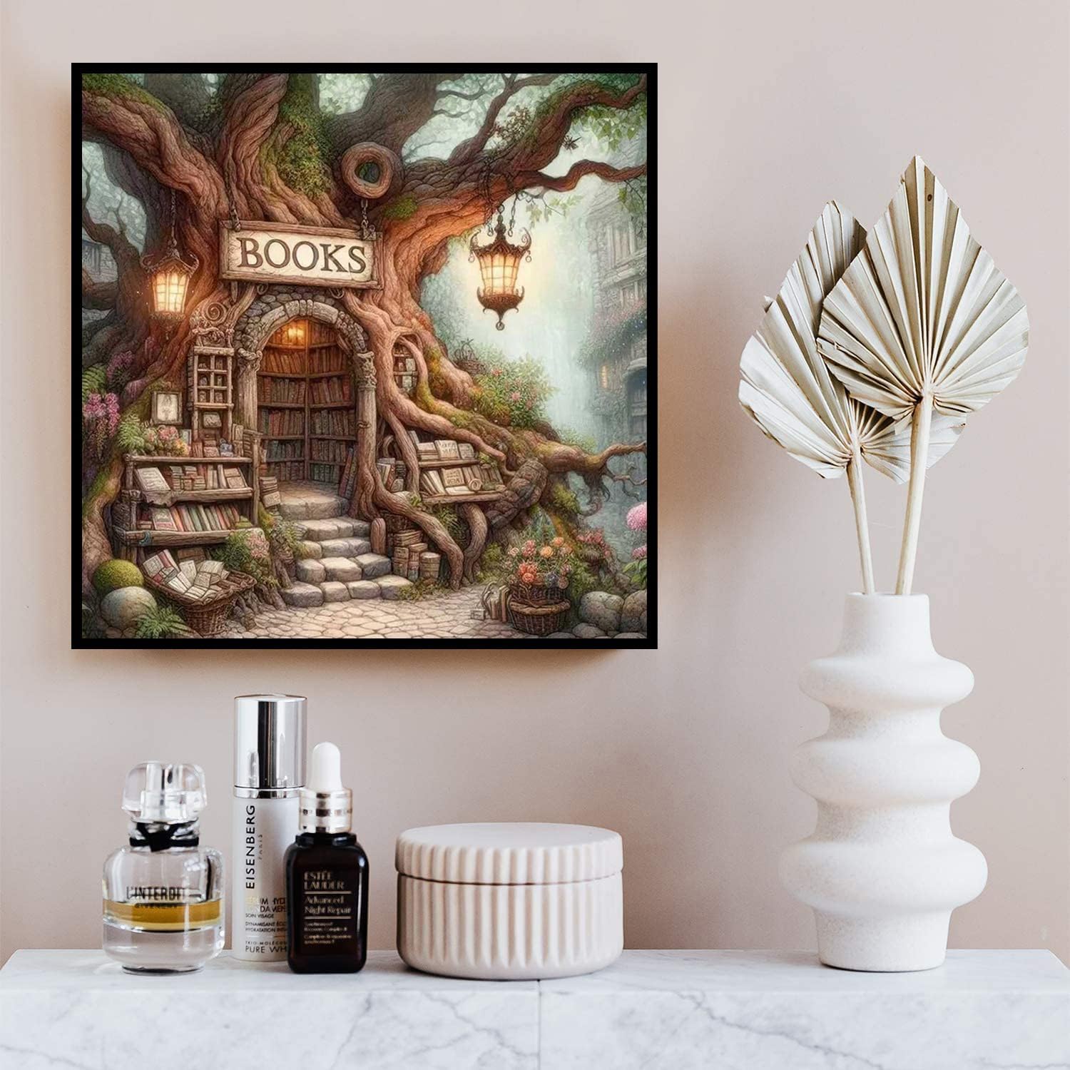 Detalle de Tree Book Diamond Art Kit for Adults, 35x35 cm Round Drill Canvas