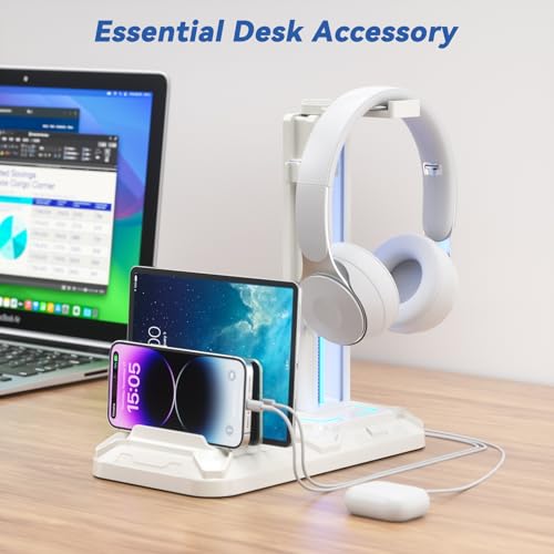 Thumbnail 6 de KDD Soporte de Auriculares Gaming con Puertos USB-C y Iluminación LED (Blanco)
