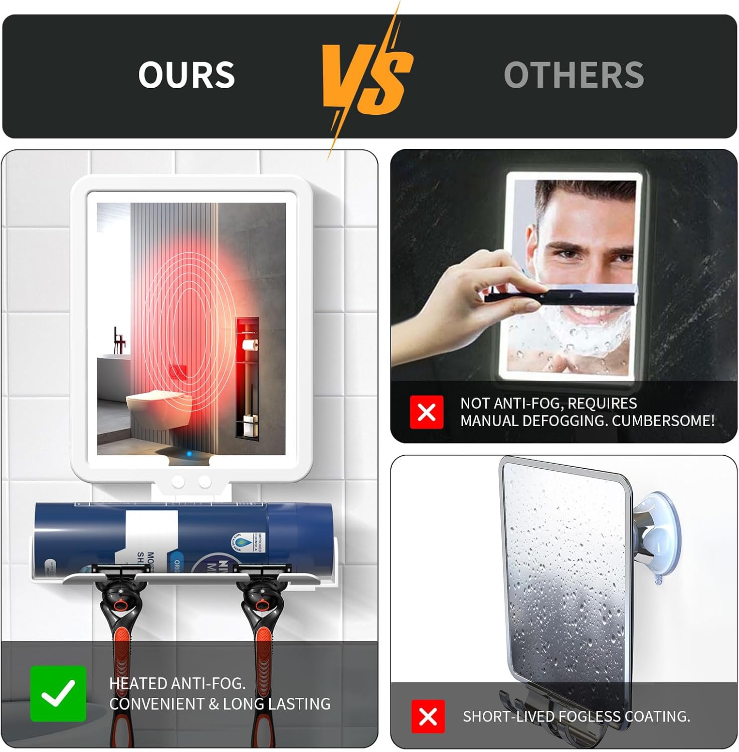 Thumbnail 2 de Lighted Shower Mirror 9.5×7 in Fogless 🪞