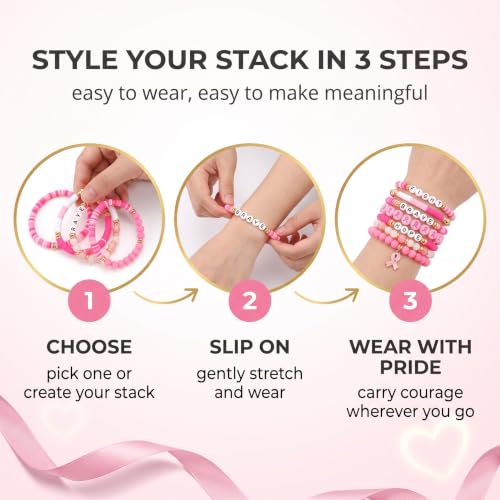 Thumbnail 6 de DUFYOC Ensemble de 7 Bracelets Octobre Rose — Ruban rose et perles, soutien Cancer du Sein