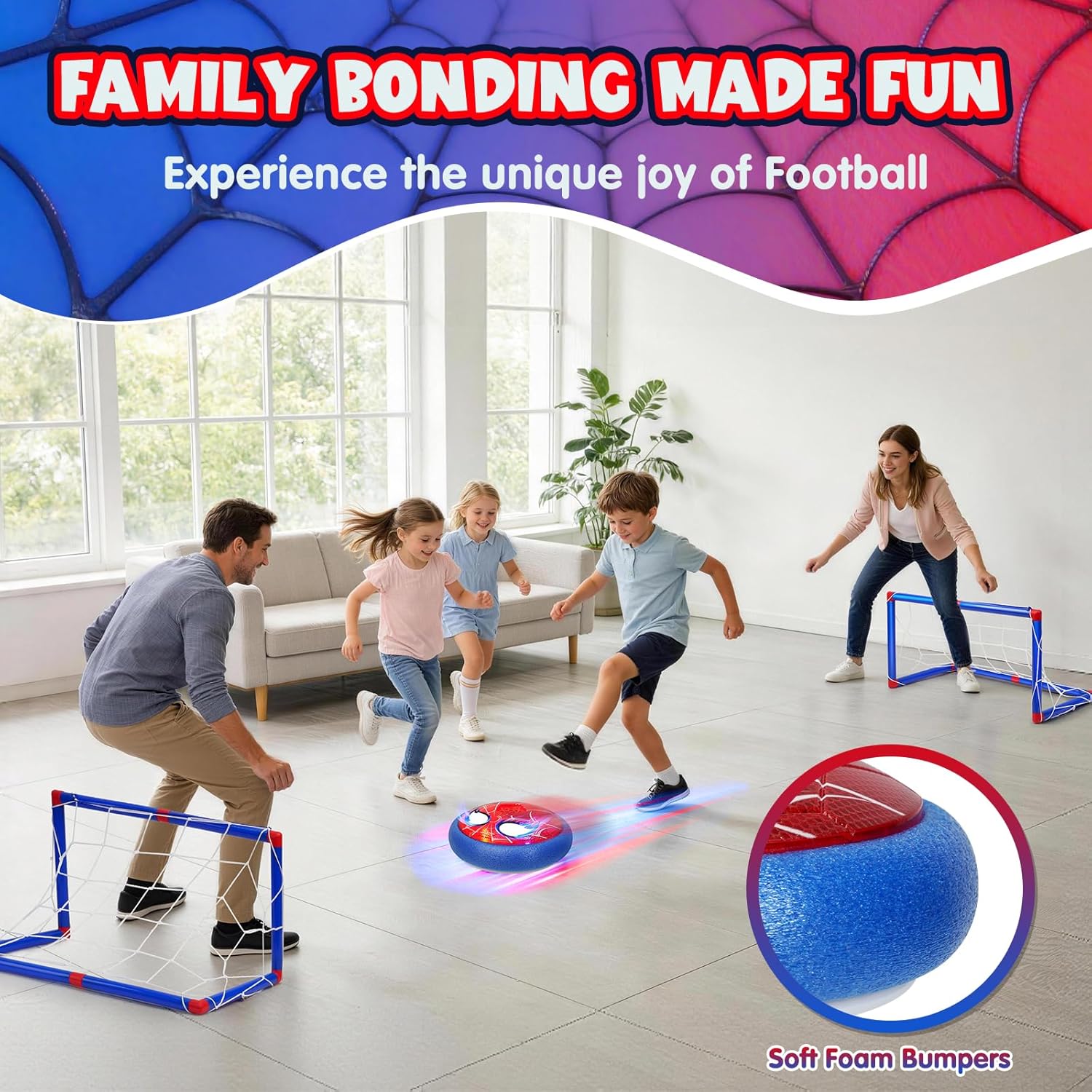 Detalle de Lubolee Hover Fussball Set mit 2 Toren & LED-Augen – Indoor/Outdoor Spielspaß für 3–12 Jahre